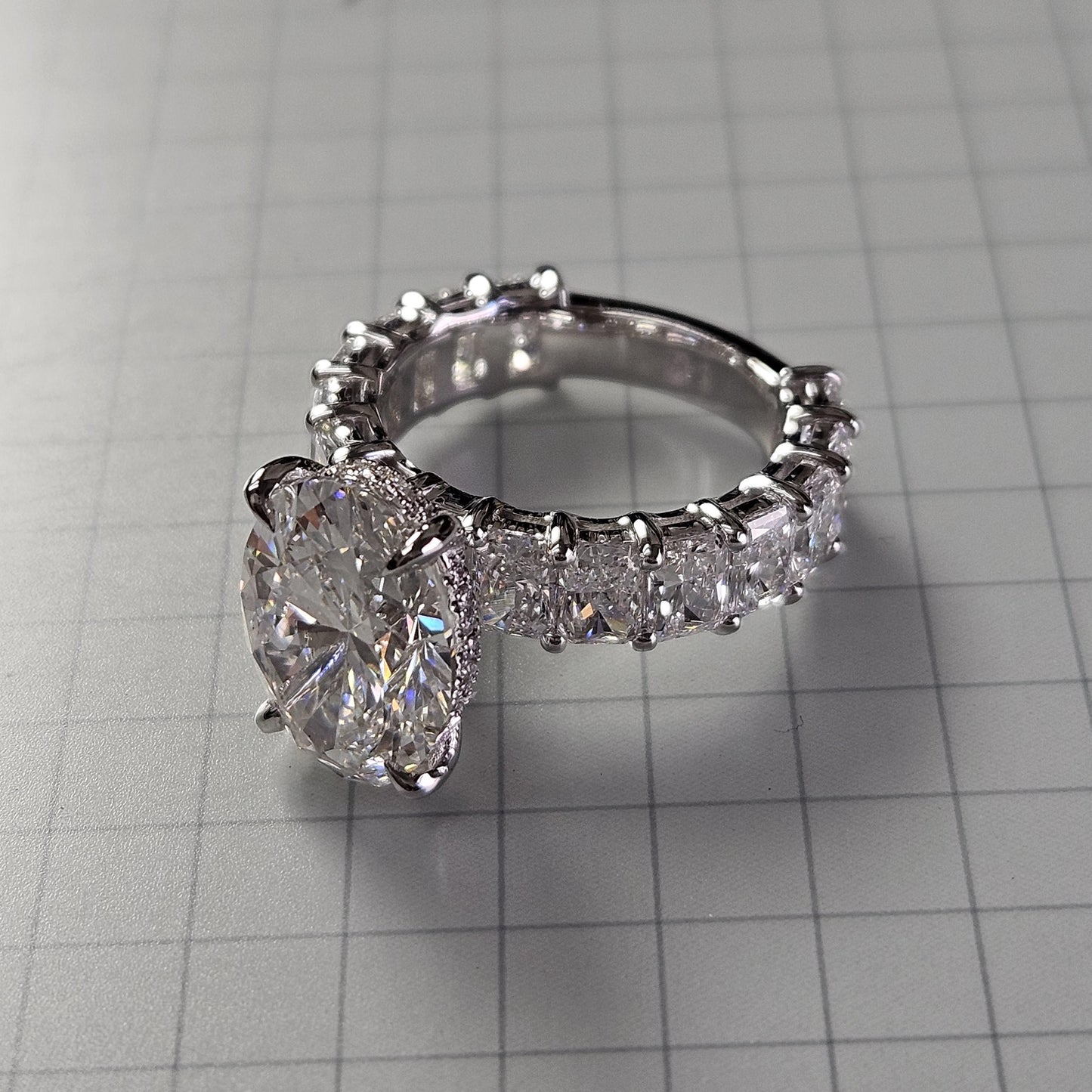 Total 8.3ct Diamond Engagement Ring: 18K Gold Oval Hidden Halo Diamond Ring- Anniversary Ring