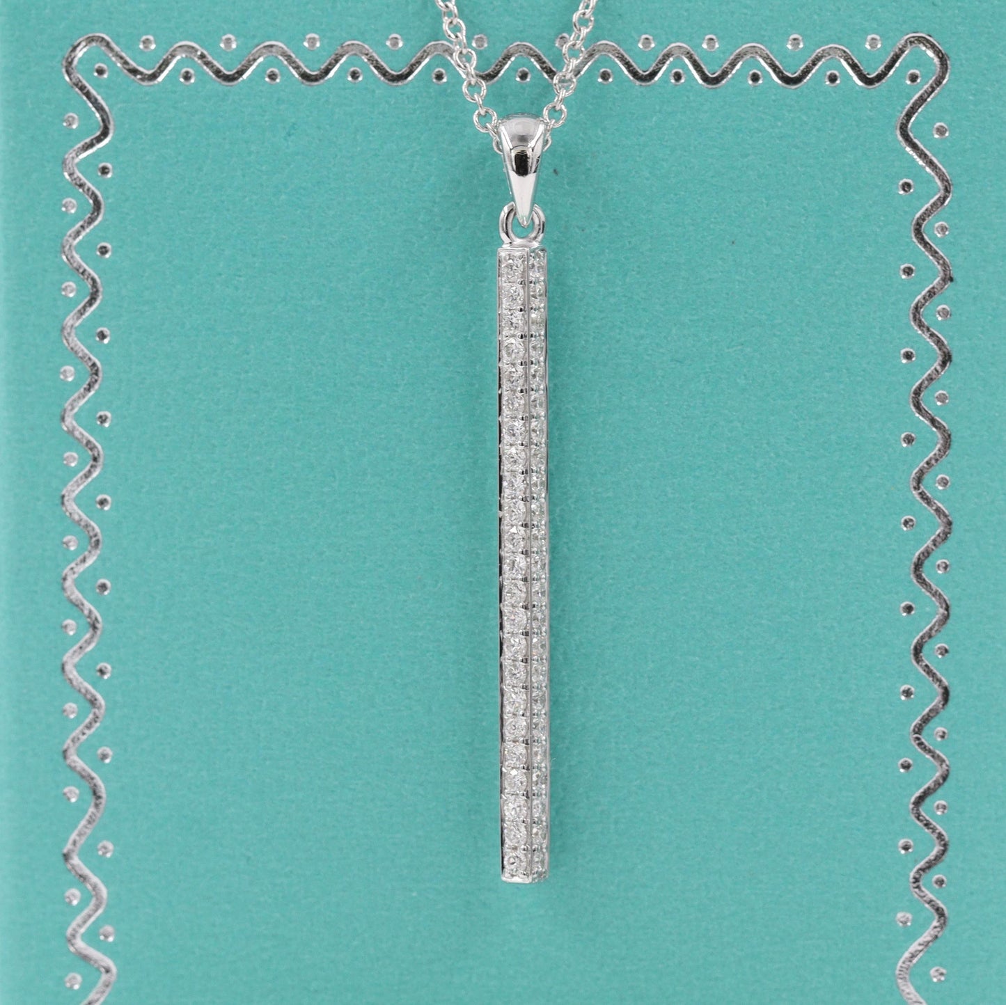 14K Gold Natural Diamond 34mm Bar Necklace, Handmade Anniversary Gift