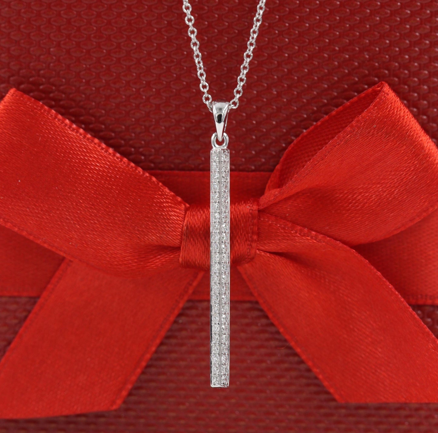 14K Gold Natural Diamond 34mm Bar Necklace, Handmade Anniversary Gift