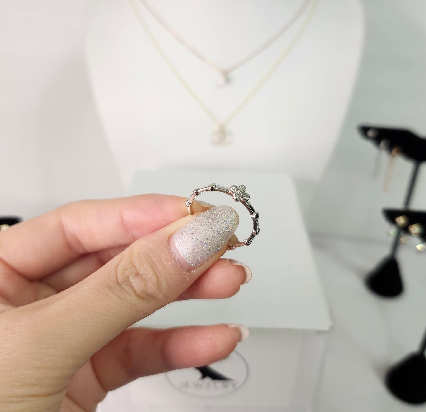 14K Gold Rosary Ring: Natural Diamond Flower Band - Anniversary gift