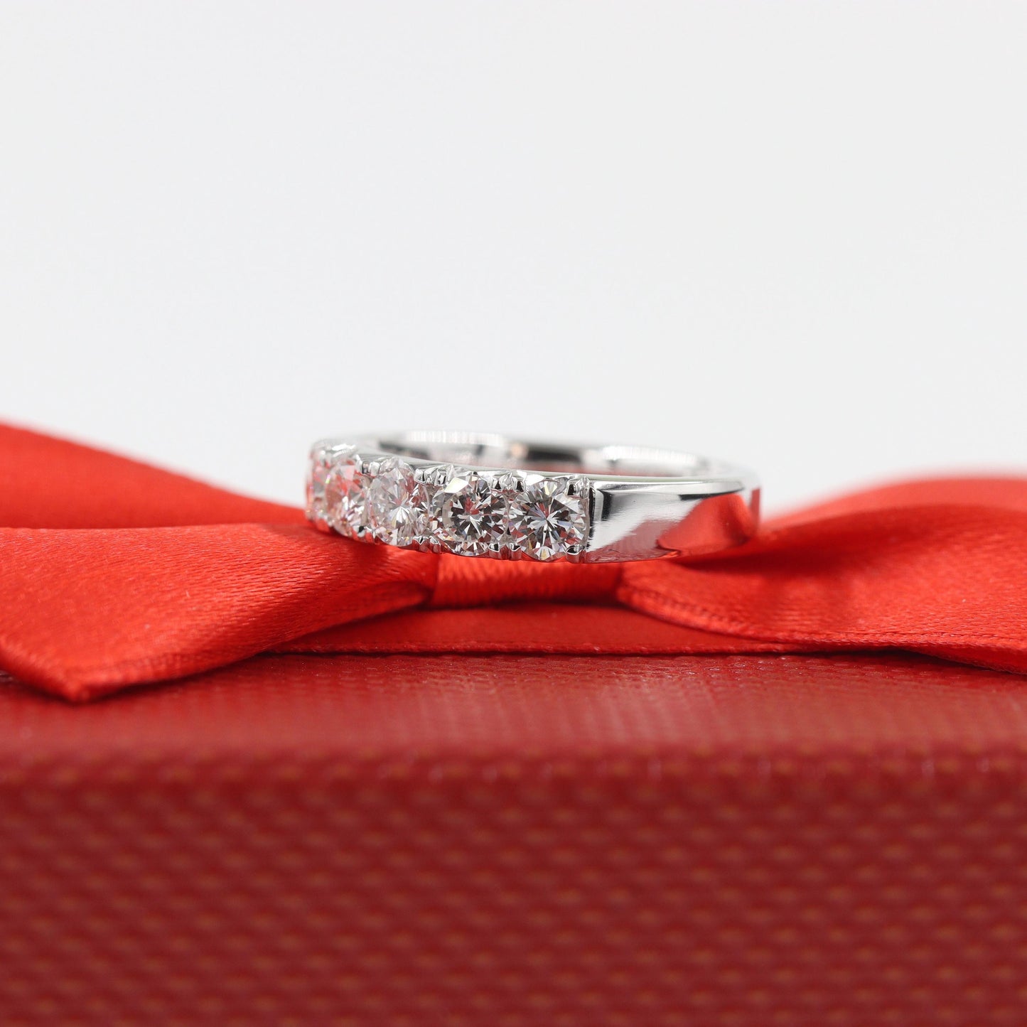 French Pave 1ct Natural Diamond Wedding Band: Handmade 14K Gold Anniversary Ring