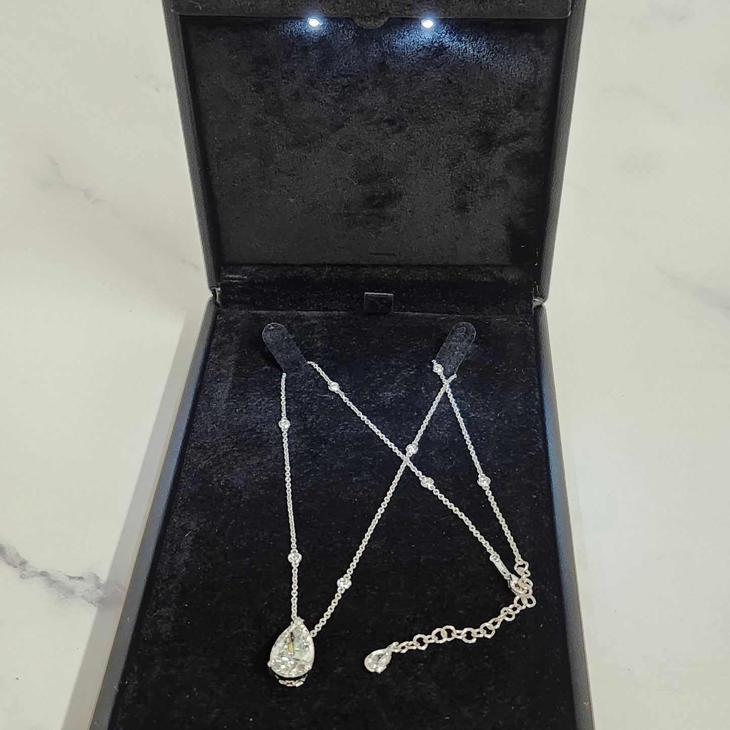 5ct Pear Diamond Platinum Pendant Necklace - Pear Diamond Pendant - Anniversary Gift