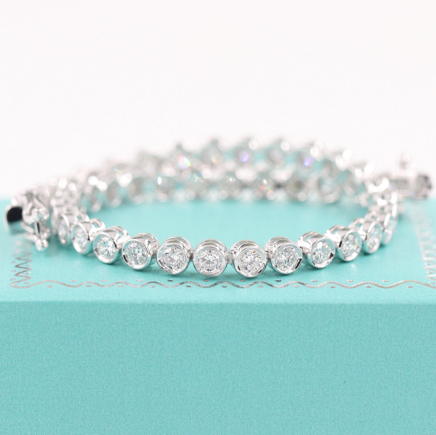 3ct Round Diamond Bezel Tennis Bracelet, 14K Gold Diamond  Bracelet - Anniversary Gift