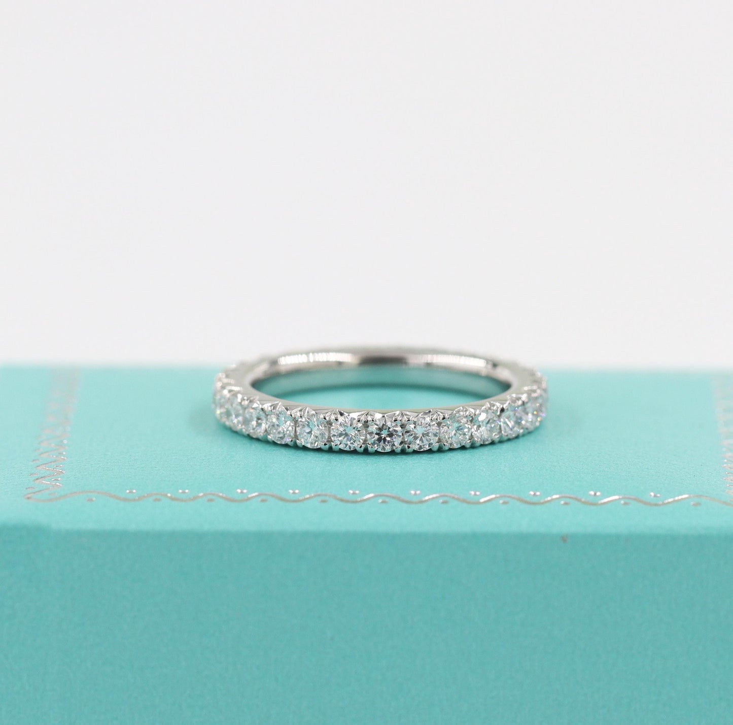 14K Gold Full Eternity Diamond Wedding Band - French Pave 2.5mm Width Diamond Ring - Anniversary gift