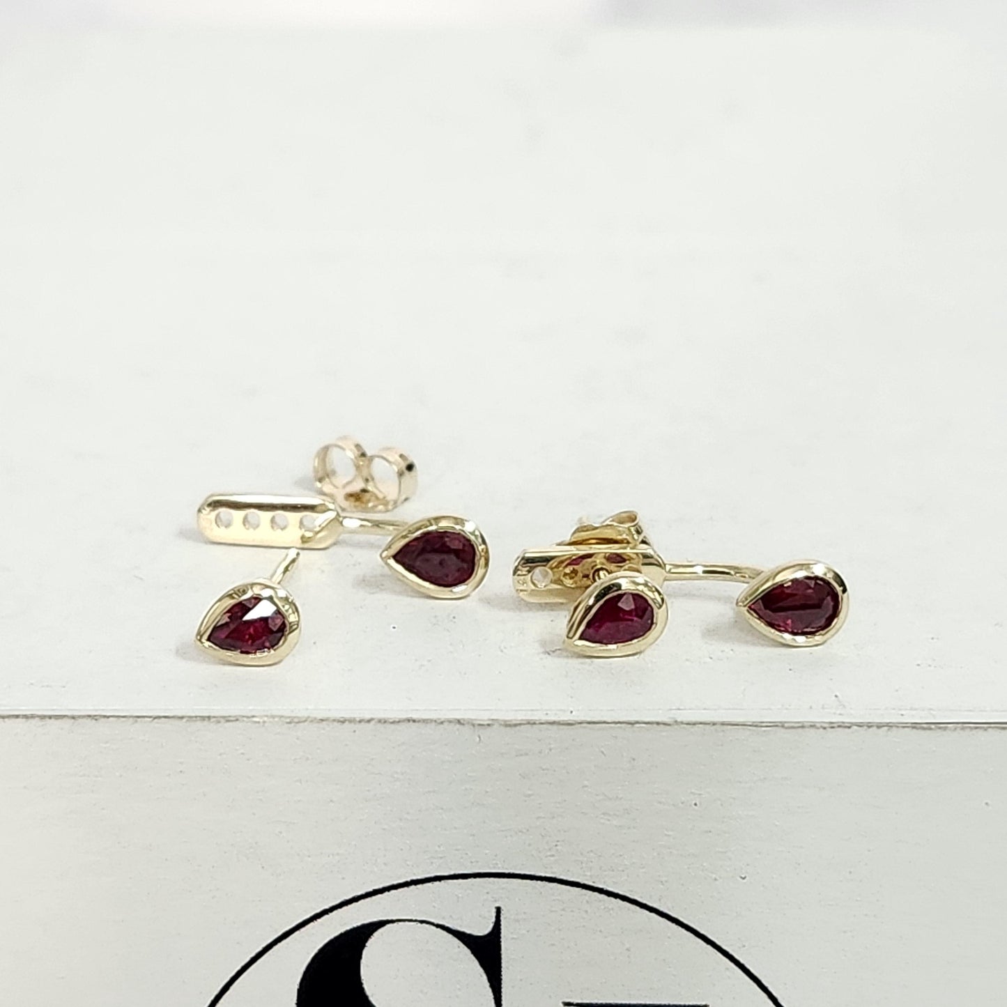 Natural Pear Ruby 14K Gold Stud Earrings with Jackets