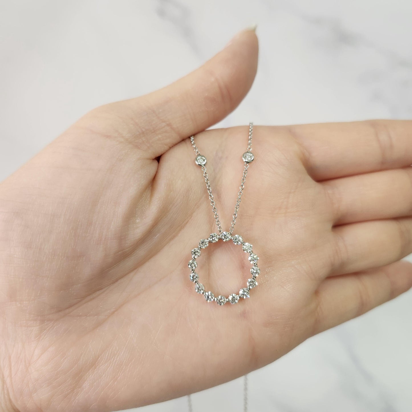 1ct Round Natural Diamond Circle Pendant With Four Natural Diamonds Bezel By The Yard Necklace/14K Gold Simple Necklace/Anniversary Gift
