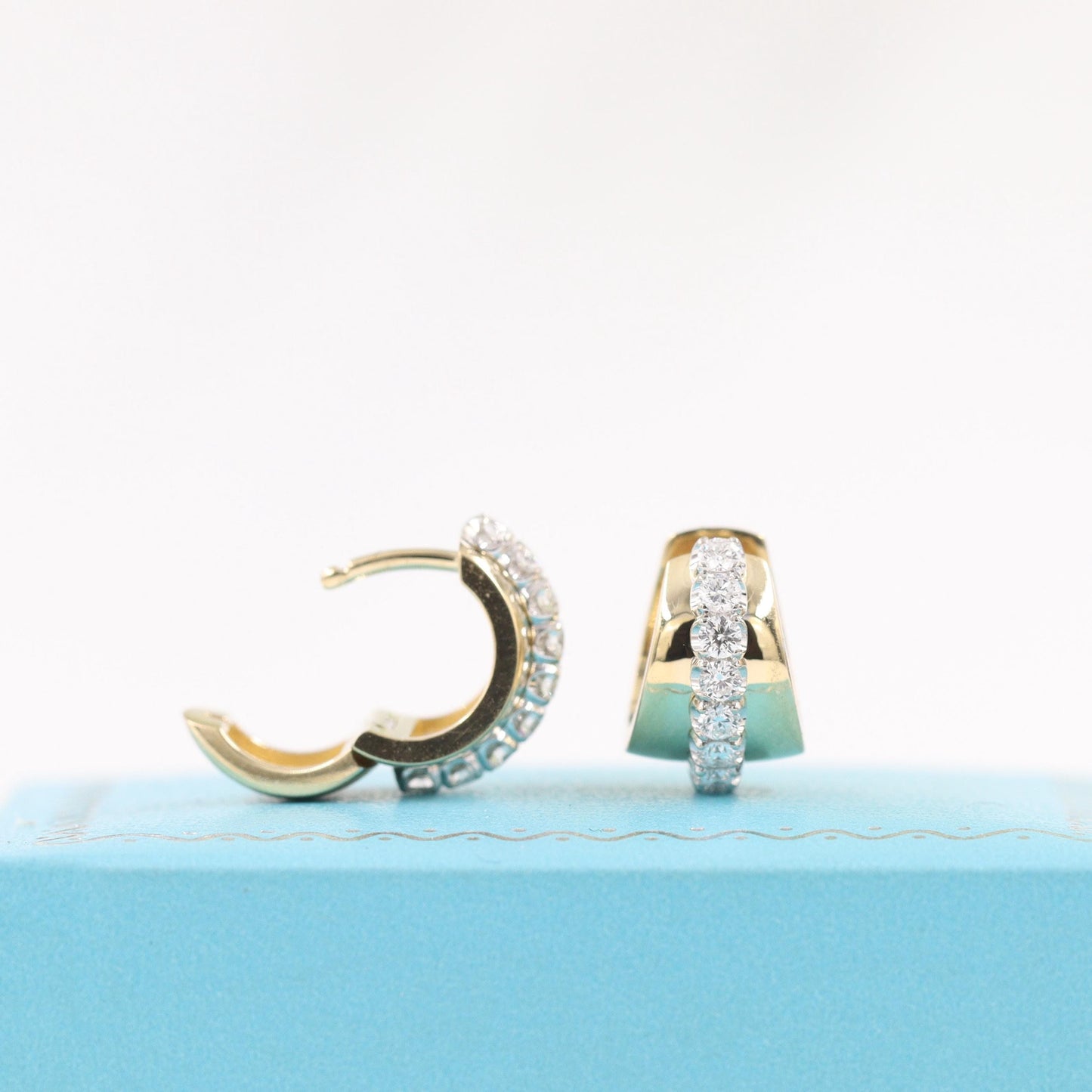14K gold Natural Diamond Medium Earrings/Two Tone gold Diamond Hoop Earrings/Diamond Hoops/Anniversary gift