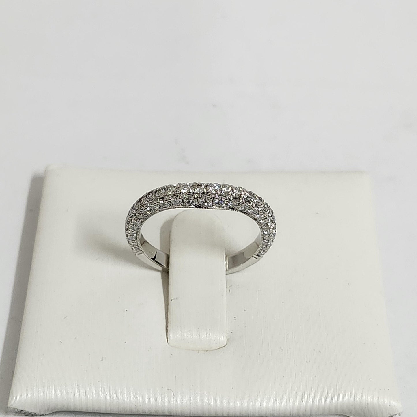 14K Gold 3 Row  Natural Diamond Curved Wedding Band: Handmade Anniversary Ring
