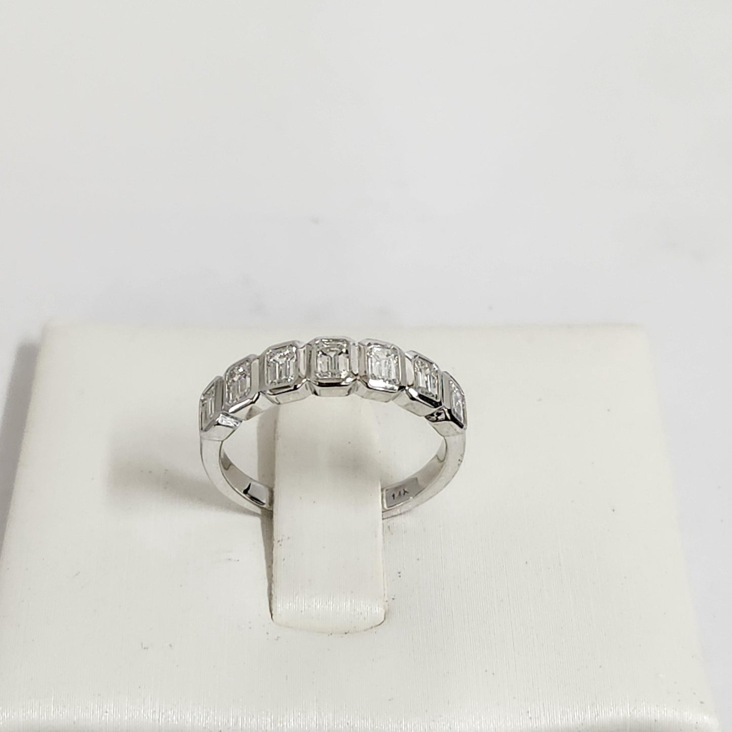 Emerald Cut Natural Diamond Bezel Set Band: 14K Gold ,18K Gold, Platinum Diamond Ring - Anniversary gift