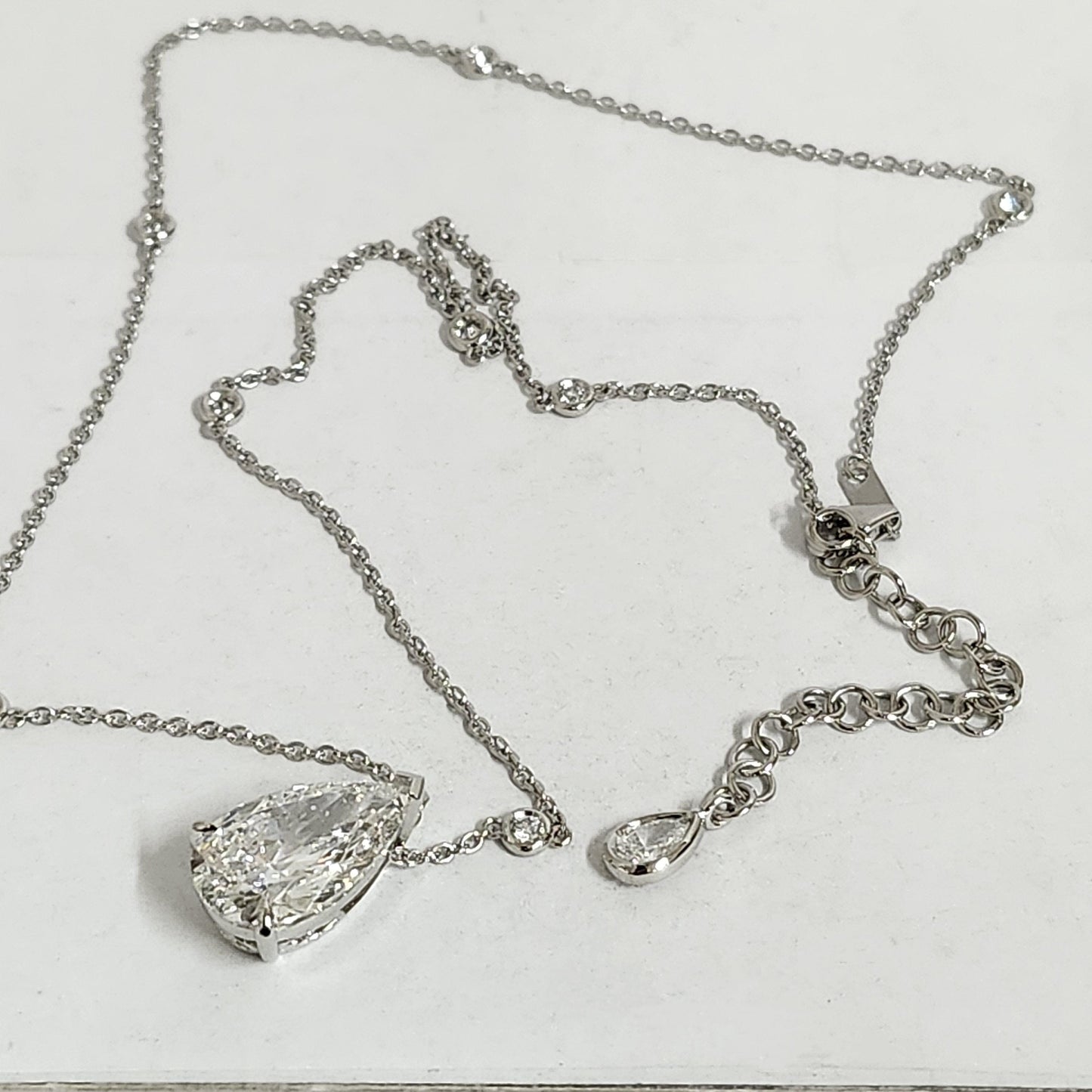 5ct Pear Diamond Platinum Pendant Necklace - Pear Diamond Pendant - Anniversary Gift
