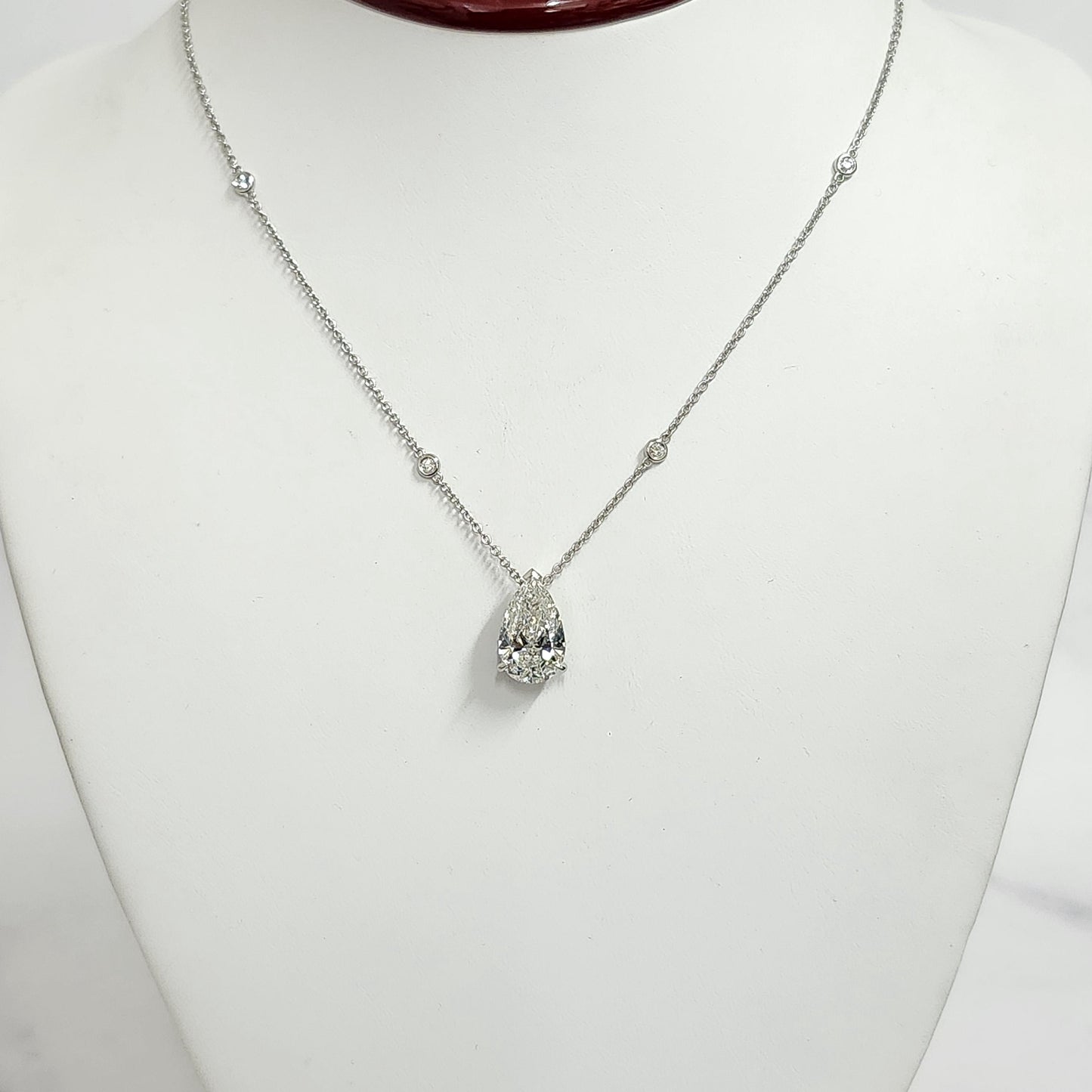 5ct Pear Diamond Platinum Pendant Necklace - Pear Diamond Pendant - Anniversary Gift