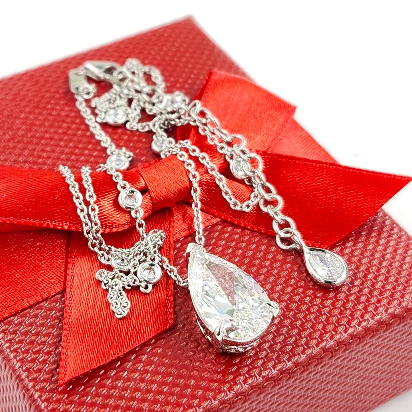 5ct Pear Diamond Platinum Pendant Necklace - Pear Diamond Pendant - Anniversary Gift