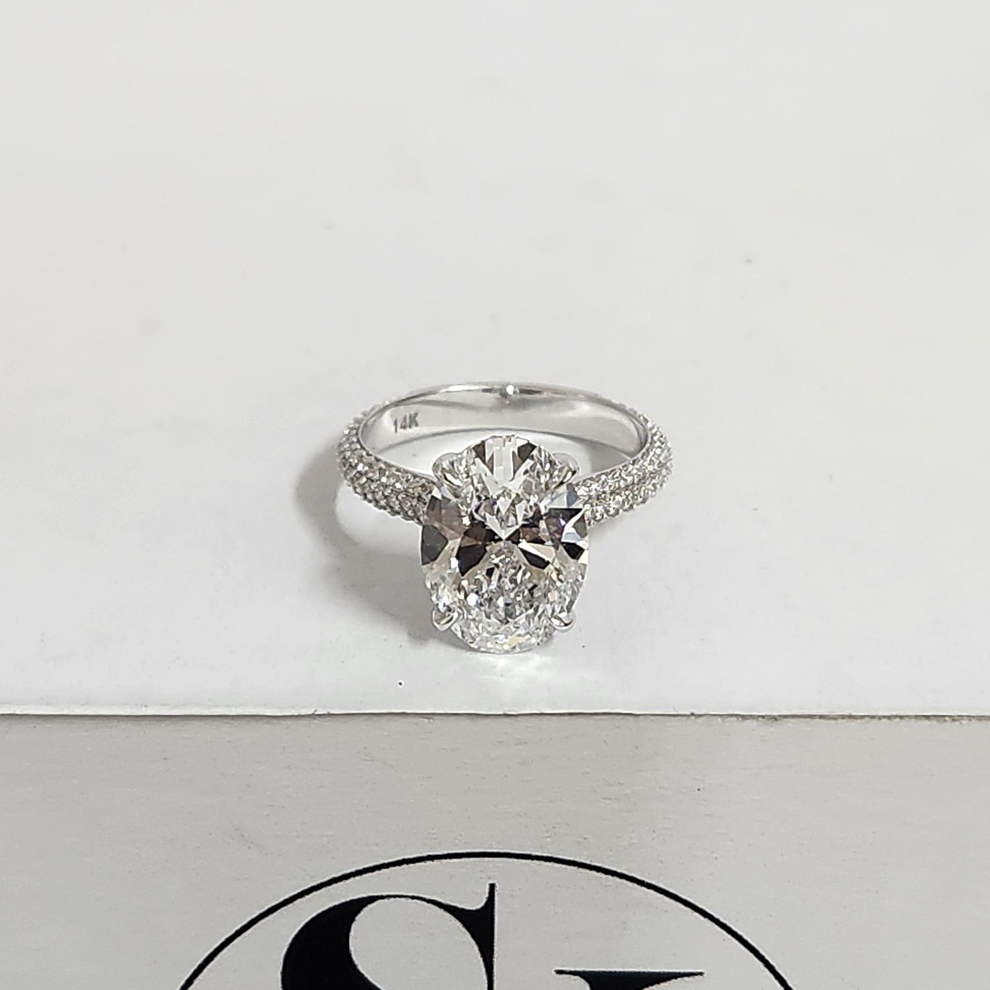 3ct Oval Diamond Engagement Ring: 14K Gold Pave Diamond Anniversary Ring