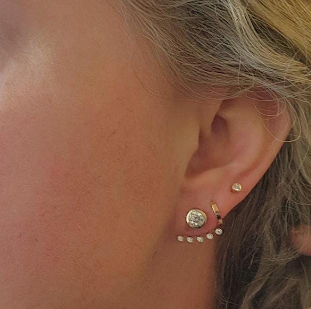 14K Gold Natural Diamond Earring Jackets: Natural White Diamond Bezel Set Jacket earring only / Anniversary gift