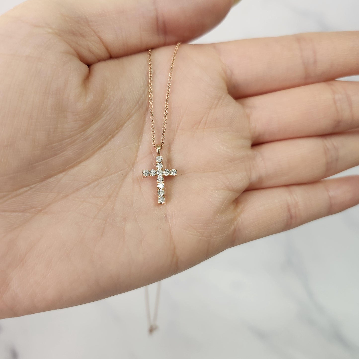 14K Gold Diamond Cross Necklace: Dainty 0.3ct Pendant