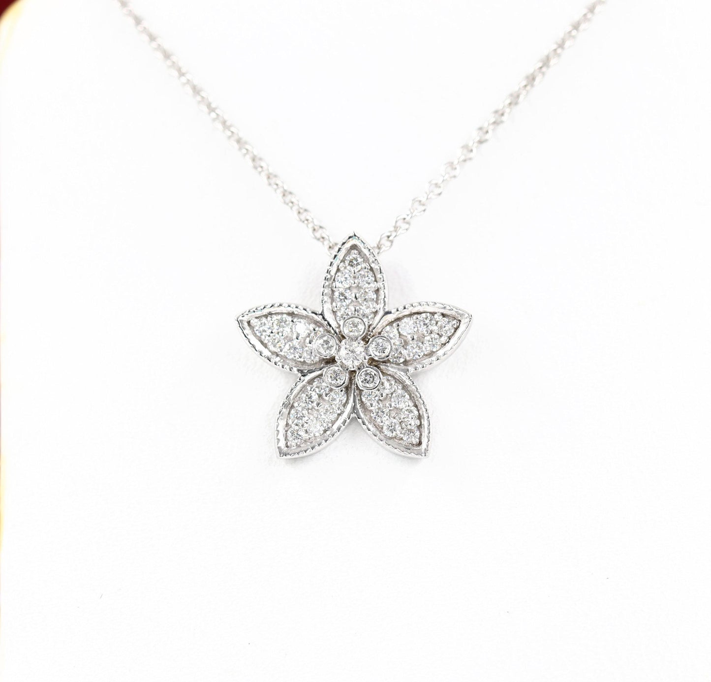 Flower Petal Diamond Charm Necklace / Round Diamond Flower Pendant / 14K Solid Gold Natural Diamond Pendant / Anniversary Gift