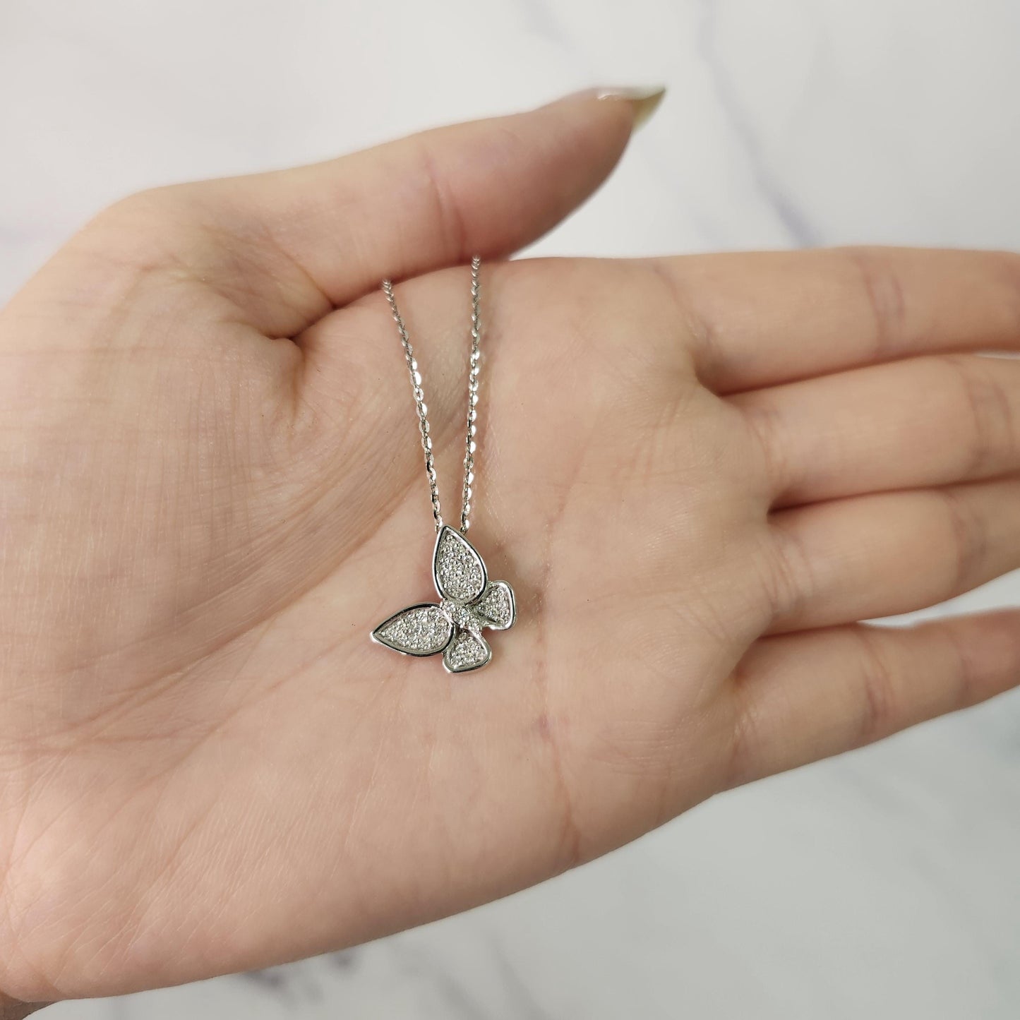 Butterfly Charm Pendant Diamond Necklace / Unique Necklace/ Natural Brilliant Diamond Butterfly Charm/ 14K Gold Necklace/ Anniversary Gift