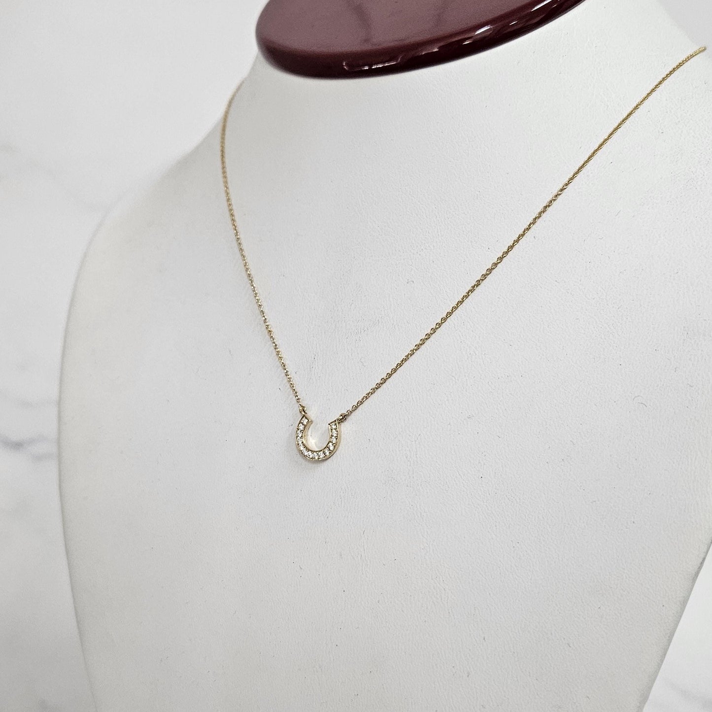 Horse Shoe Natural Diamond Pendant Necklace/ Horse Shoe Charm Necklace/14k Solid Gold Horse Shoe Pendant/Anniversary Gift