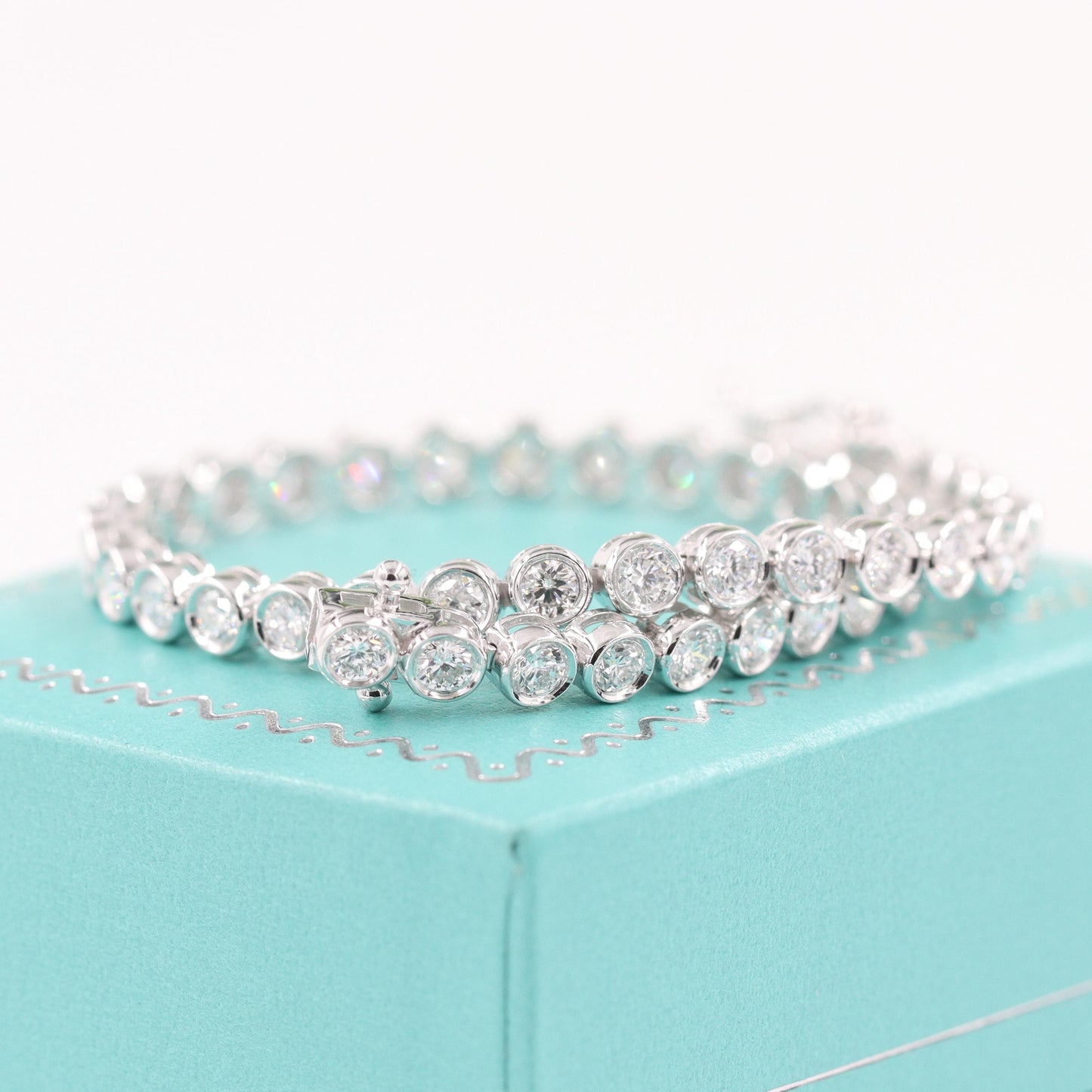 3ct Round Diamond Bezel Tennis Bracelet, 14K Gold Diamond  Bracelet - Anniversary Gift