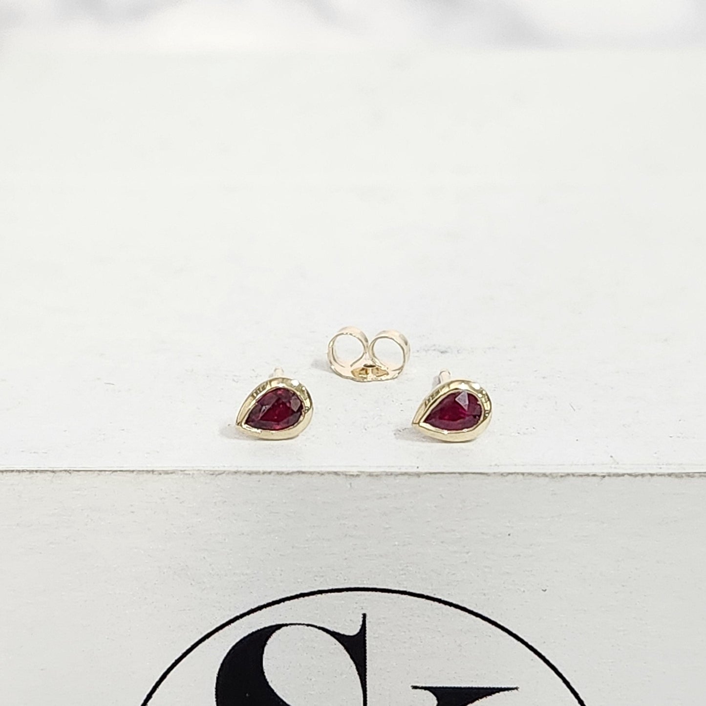Natural Pear Ruby 14K Gold Stud Earrings with Jackets