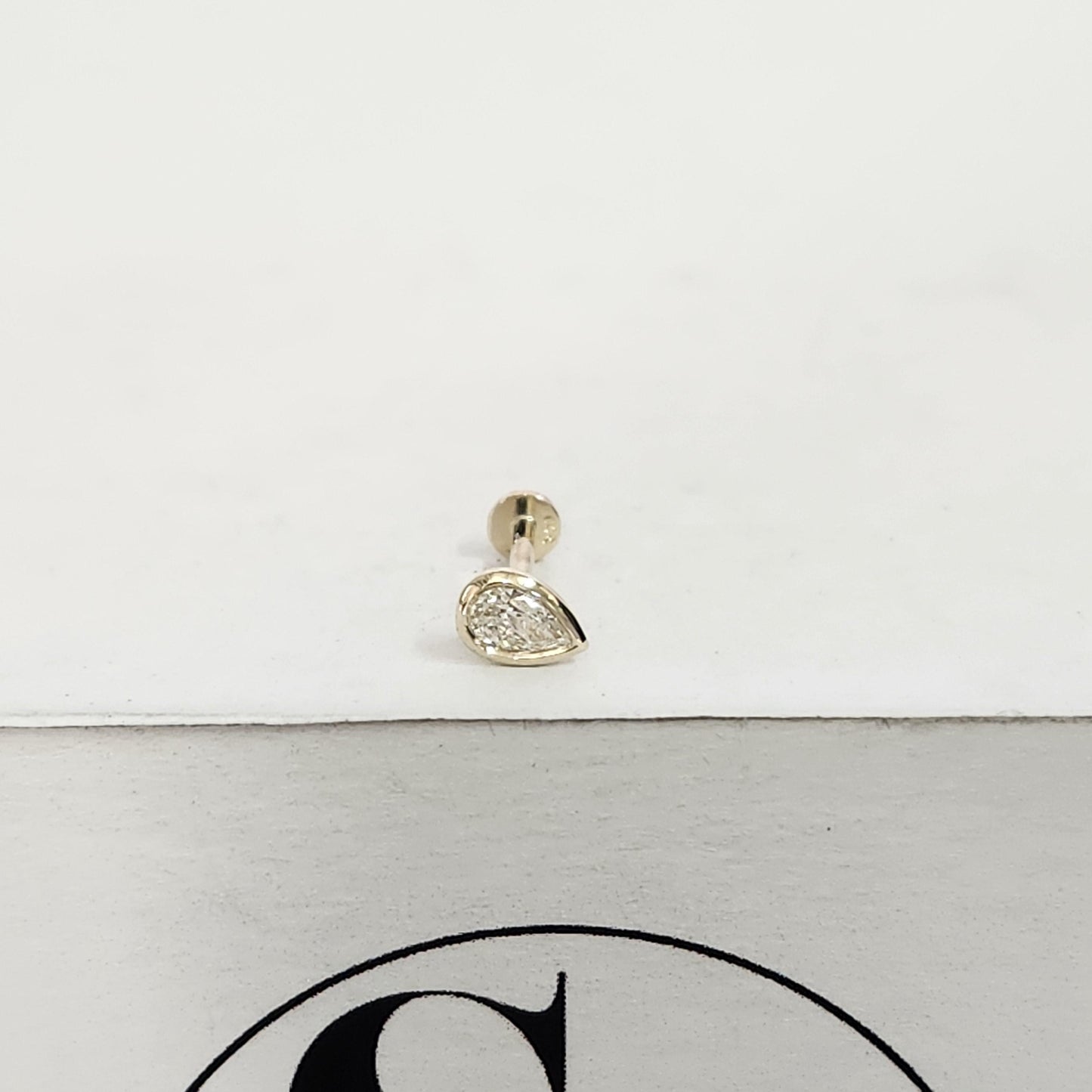 14K Yellow Gold Pear Natural  Diamond Stud Earring: Solitaire Piercing /Pear Stud Earrings Flat Backing - Anniversary Gift