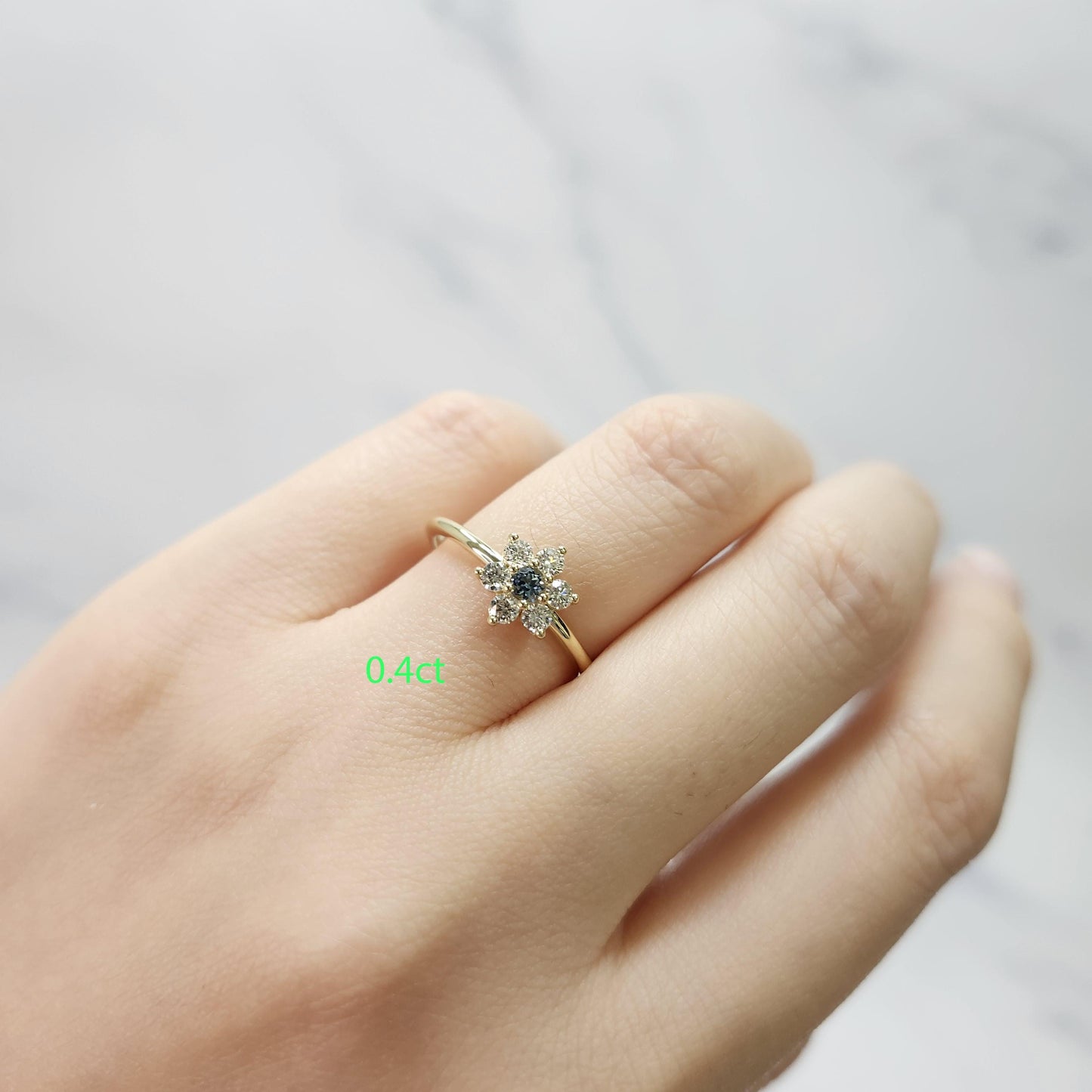 Flower Natural Diamond Anniversary Ring /14K gold flower Diamond Ring / Unique Engagement Ring / Anniversary Ring