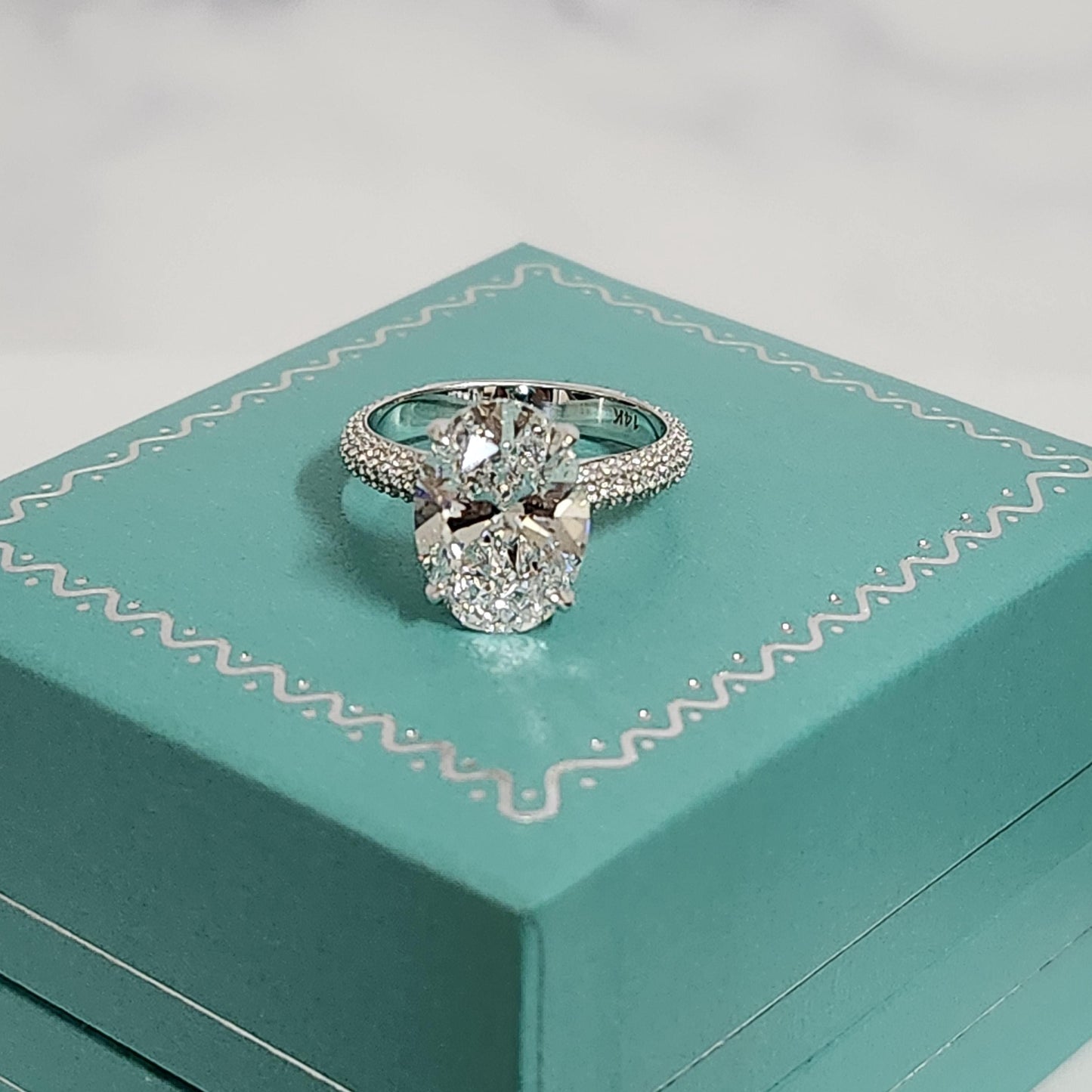 3ct Oval Diamond Engagement Ring: 14K Gold Pave Diamond Anniversary Ring