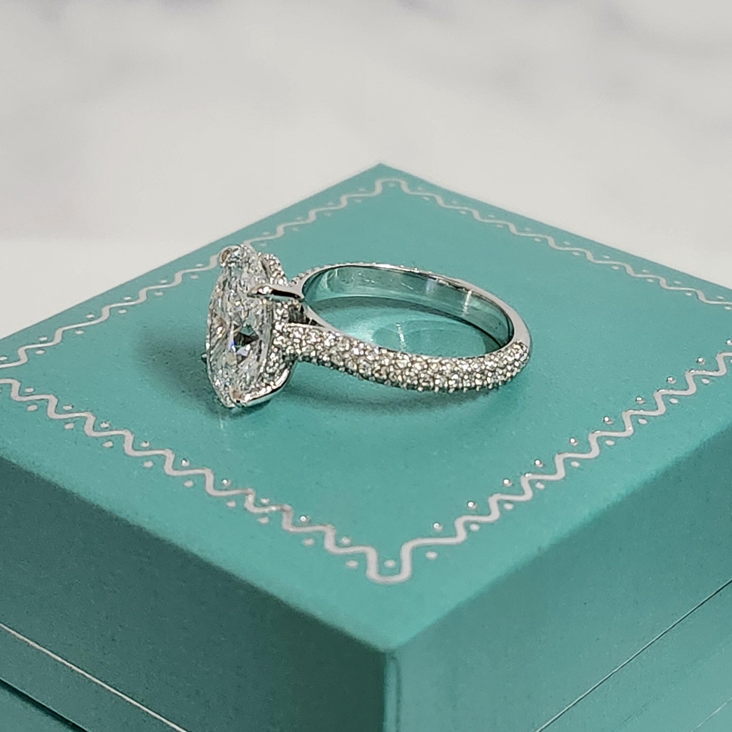 3ct Oval Diamond Engagement Ring: 14K Gold Pave Diamond Anniversary Ring