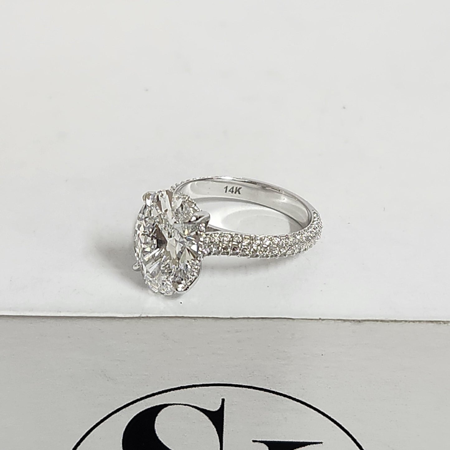 3ct Oval Diamond Engagement Ring: 14K Gold Pave Diamond Anniversary Ring