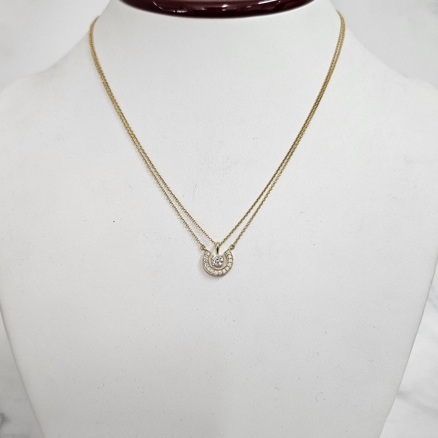 Horse Shoe Natural Diamond Pendant Necklace/ Horse Shoe Charm Necklace/14k Solid Gold Horse Shoe Pendant/Anniversary Gift