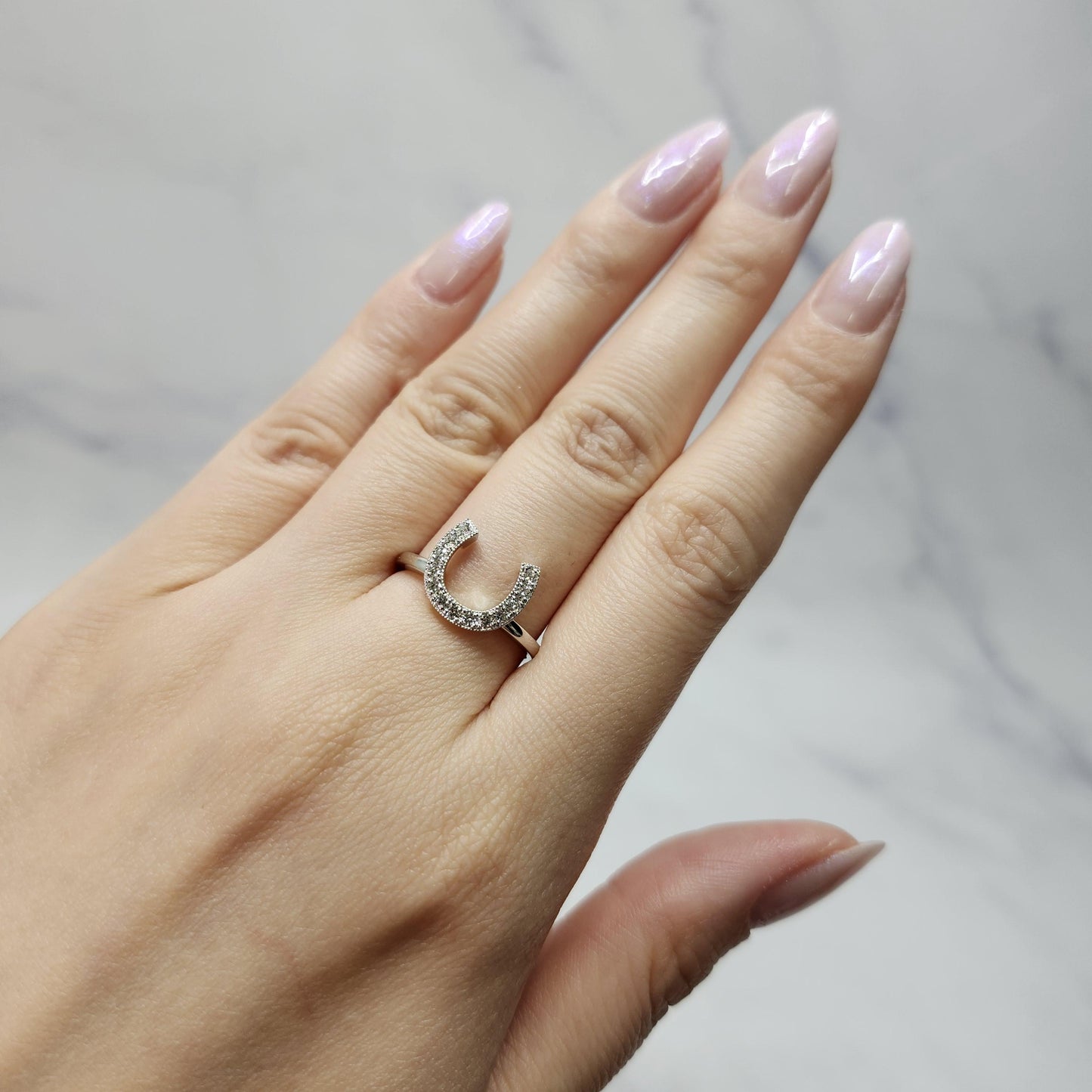 14K Gold Natural Diamond Horseshoe Ring: Stackable Anniversary Band