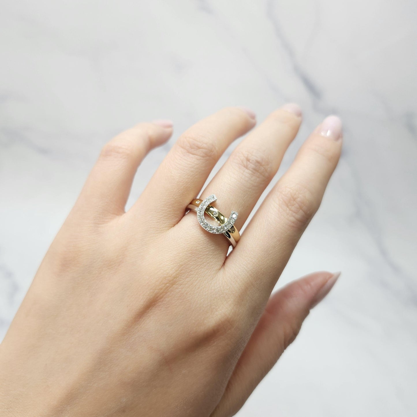 14K Gold Natural Diamond Horseshoe Ring: Stackable Anniversary Band