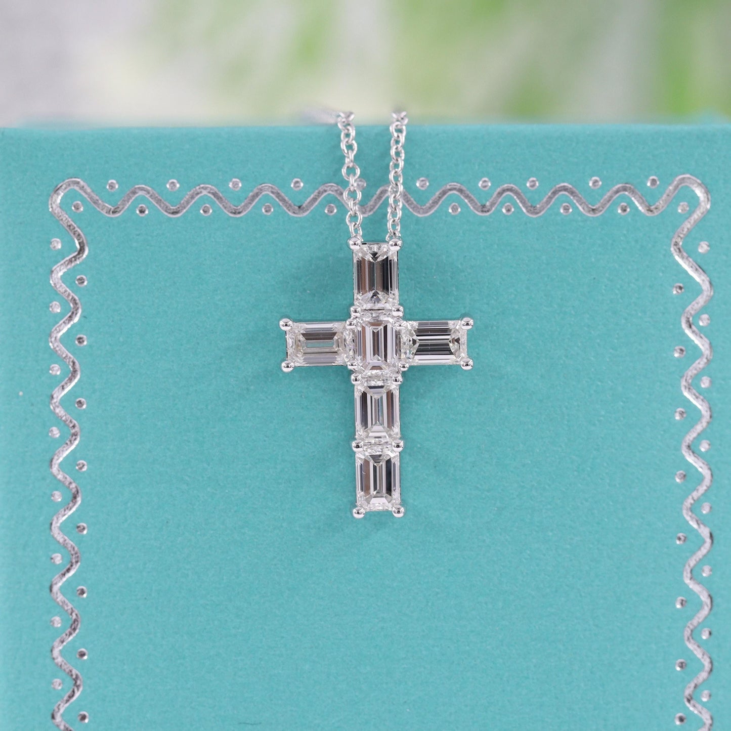 1ct Emerald Cut Natural Diamond Cross Pendant: 14K,18K Gold Diamond Necklace - Anniversary gift