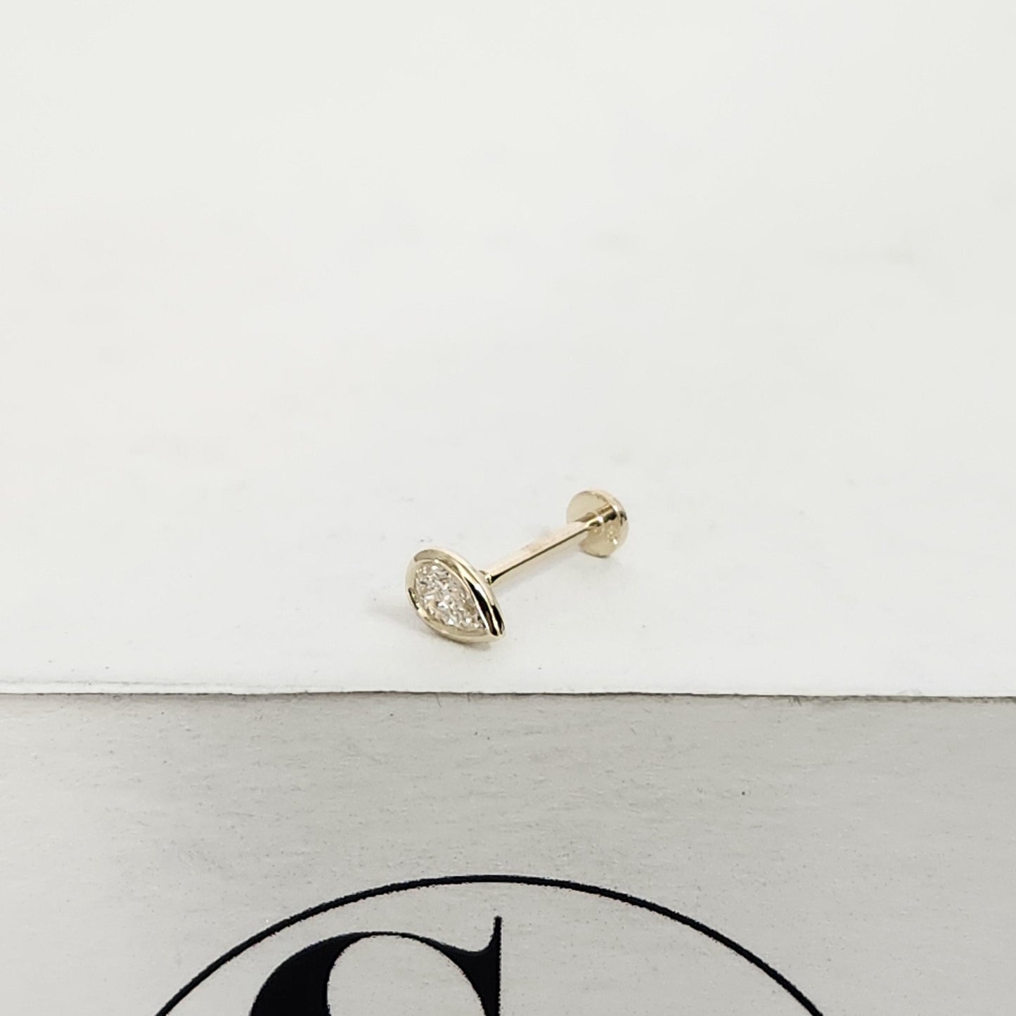 14K Yellow Gold Pear Natural  Diamond Stud Earring: Solitaire Piercing /Pear Stud Earrings Flat Backing - Anniversary Gift