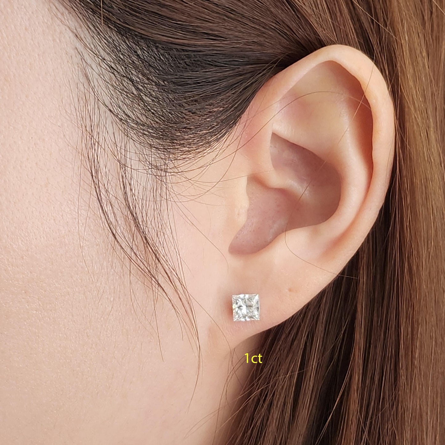 Princess Cut Diamond Solitaire Earrings: 14K Gold Invisible SettingStud Earring- Anniversary gift