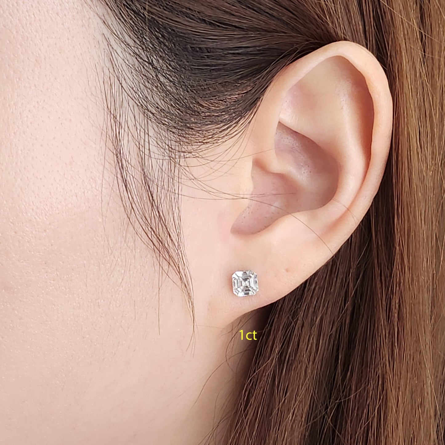 Asscher Cut Diamond Solitaire Earrings: 14K Gold Invisible Setting Stud Earring / Anniversary gift