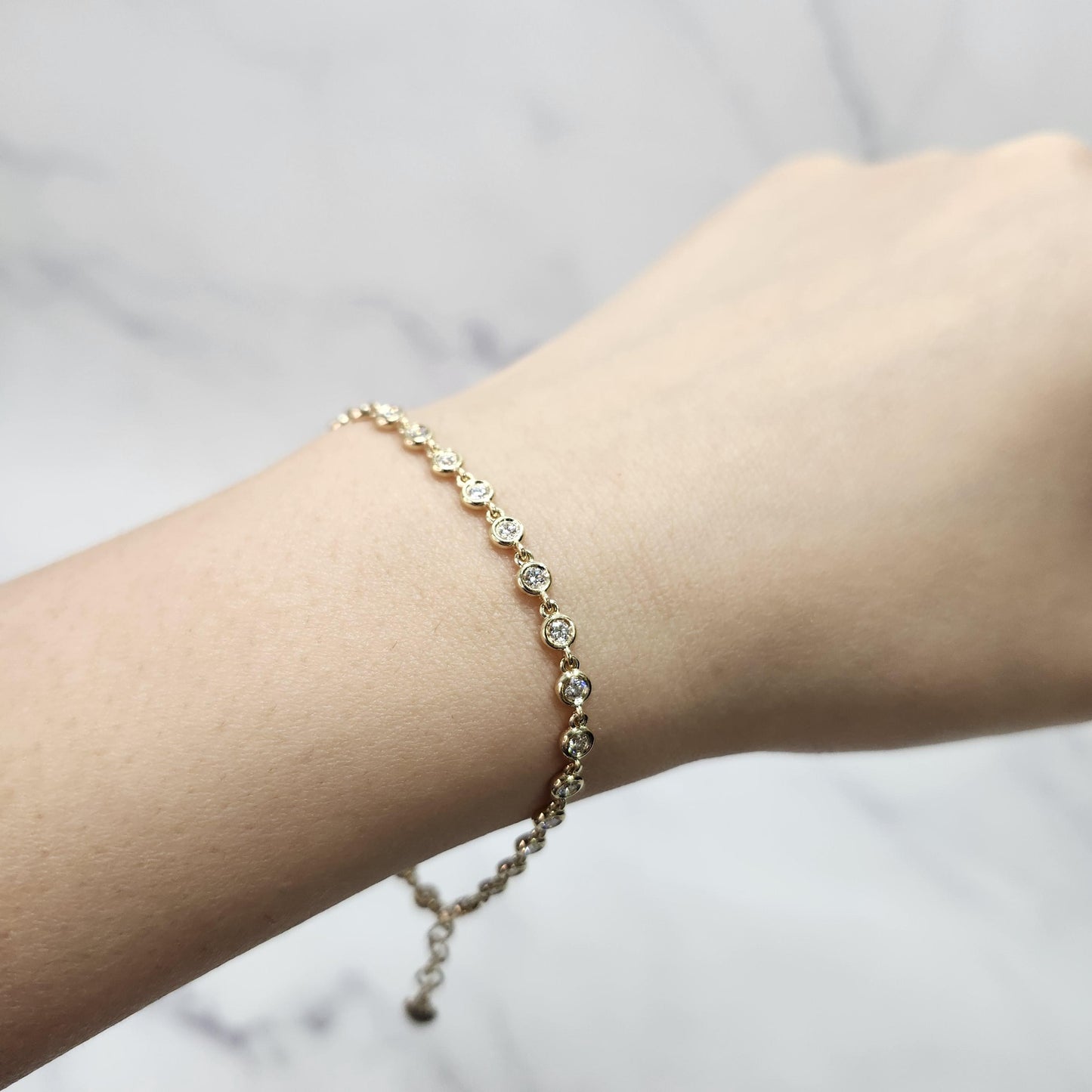 Tennis Bracelet/ Natural Diamond Tennis Bracelet/14k Gold 3.5mm Bezel Set Diamond Tennis Bracelet/Diamond Bracelet/Anniversary Bracelet