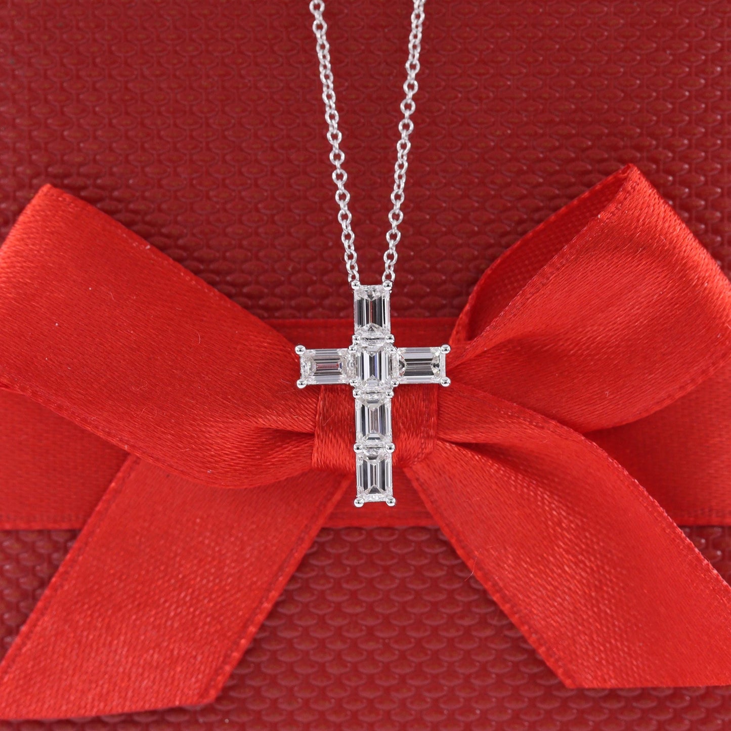 1ct Emerald Cut Natural Diamond Cross Pendant: 14K,18K Gold Diamond Necklace - Anniversary gift