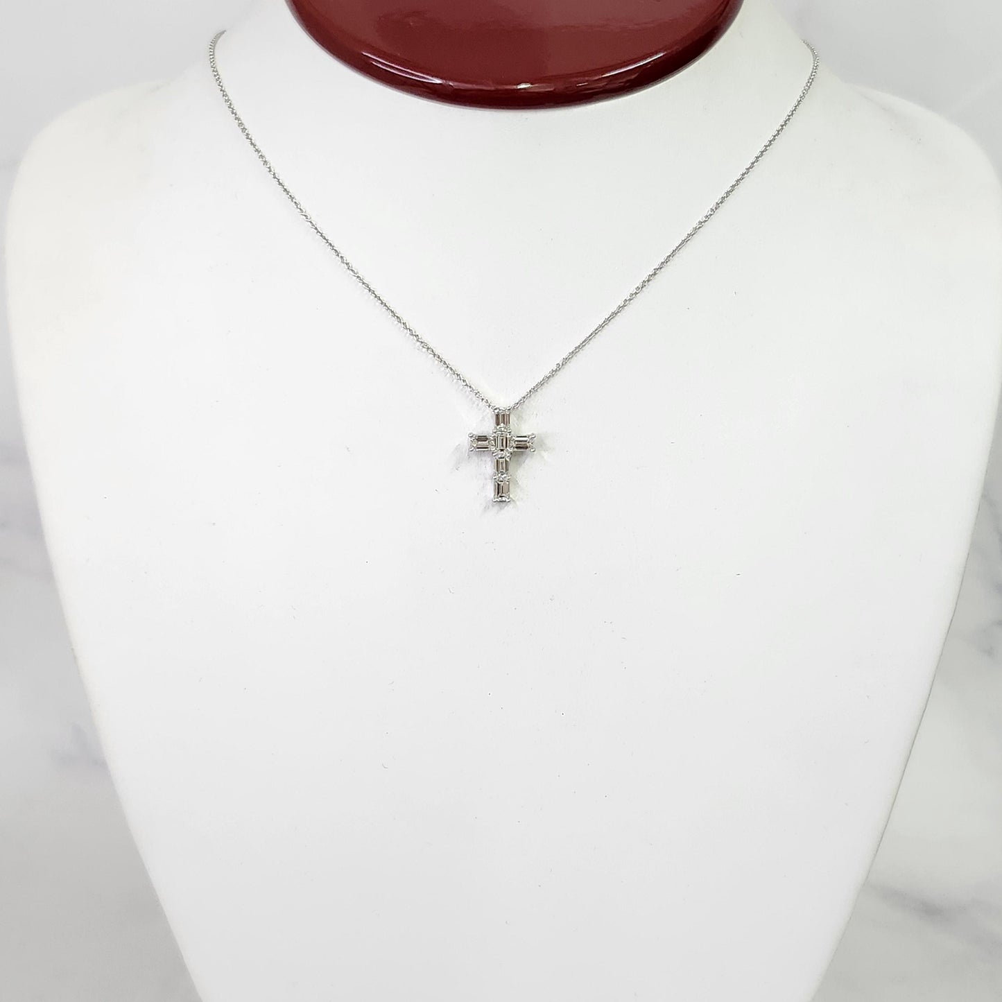 1ct Emerald Cut Natural Diamond Cross Pendant: 14K,18K Gold Diamond Necklace - Anniversary gift