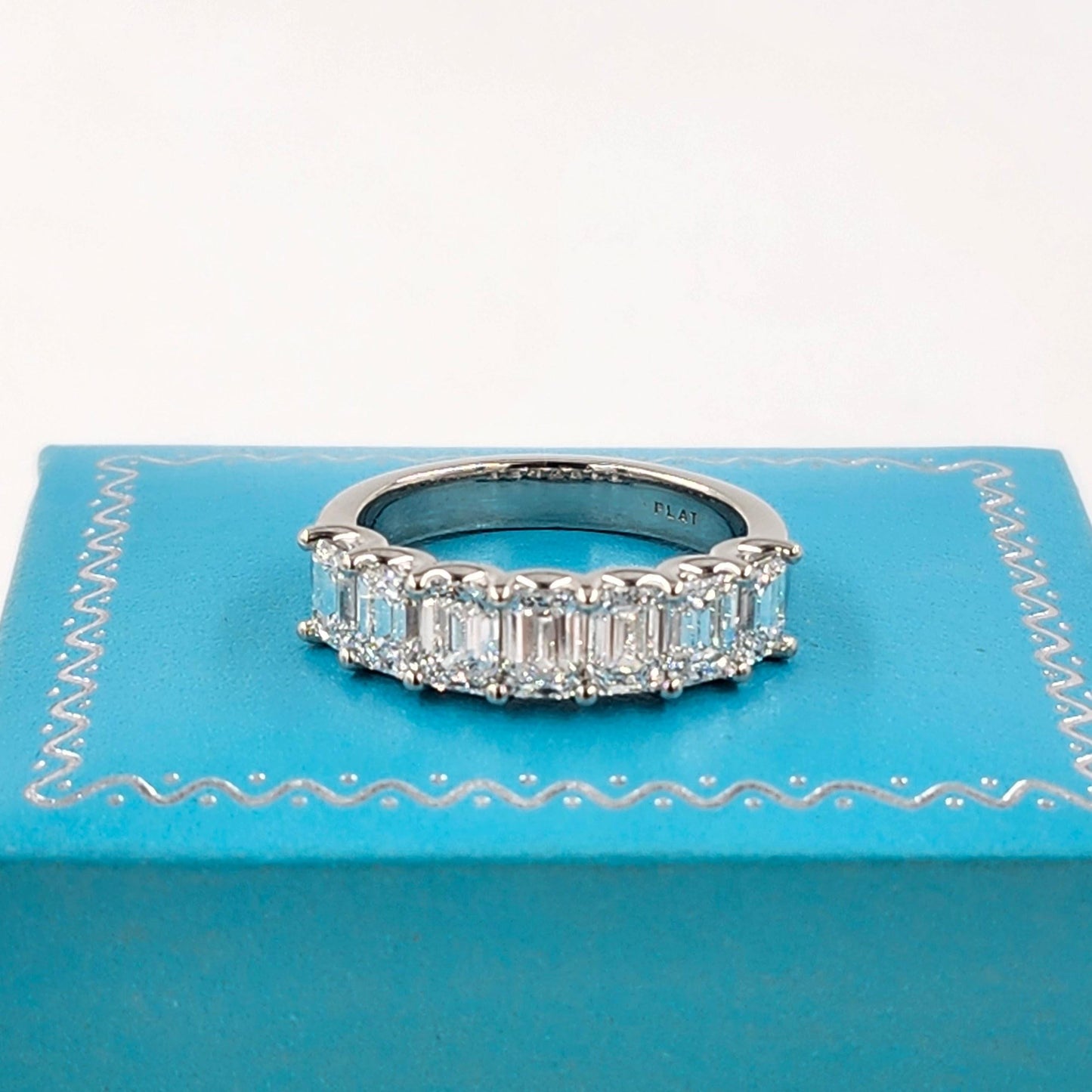 GIA Certified 2.4ct Emerald Cut Diamond 14K Gold Eternity Ring