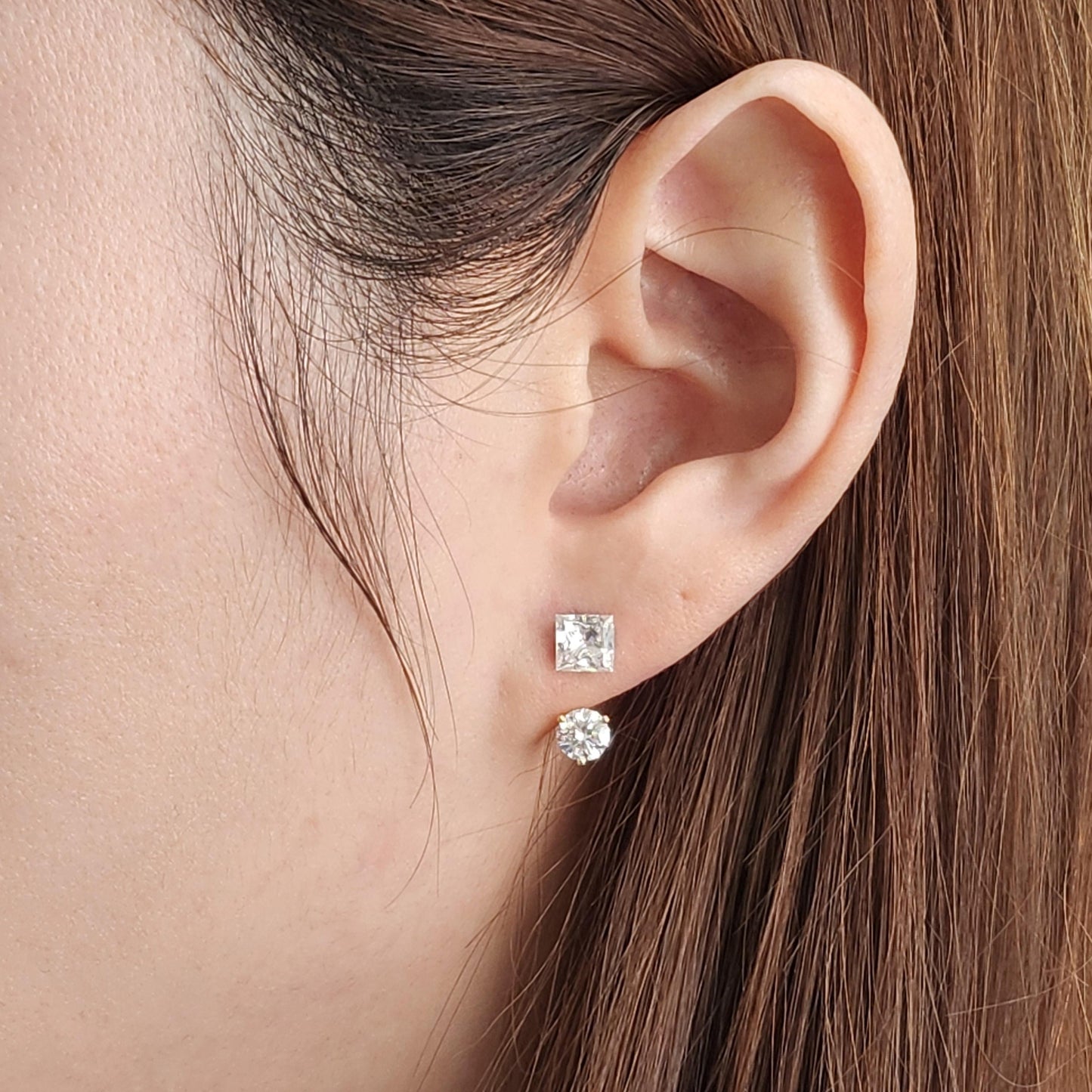 Princess Cut Diamond Solitaire Earrings: 14K Gold Invisible SettingStud Earring- Anniversary gift