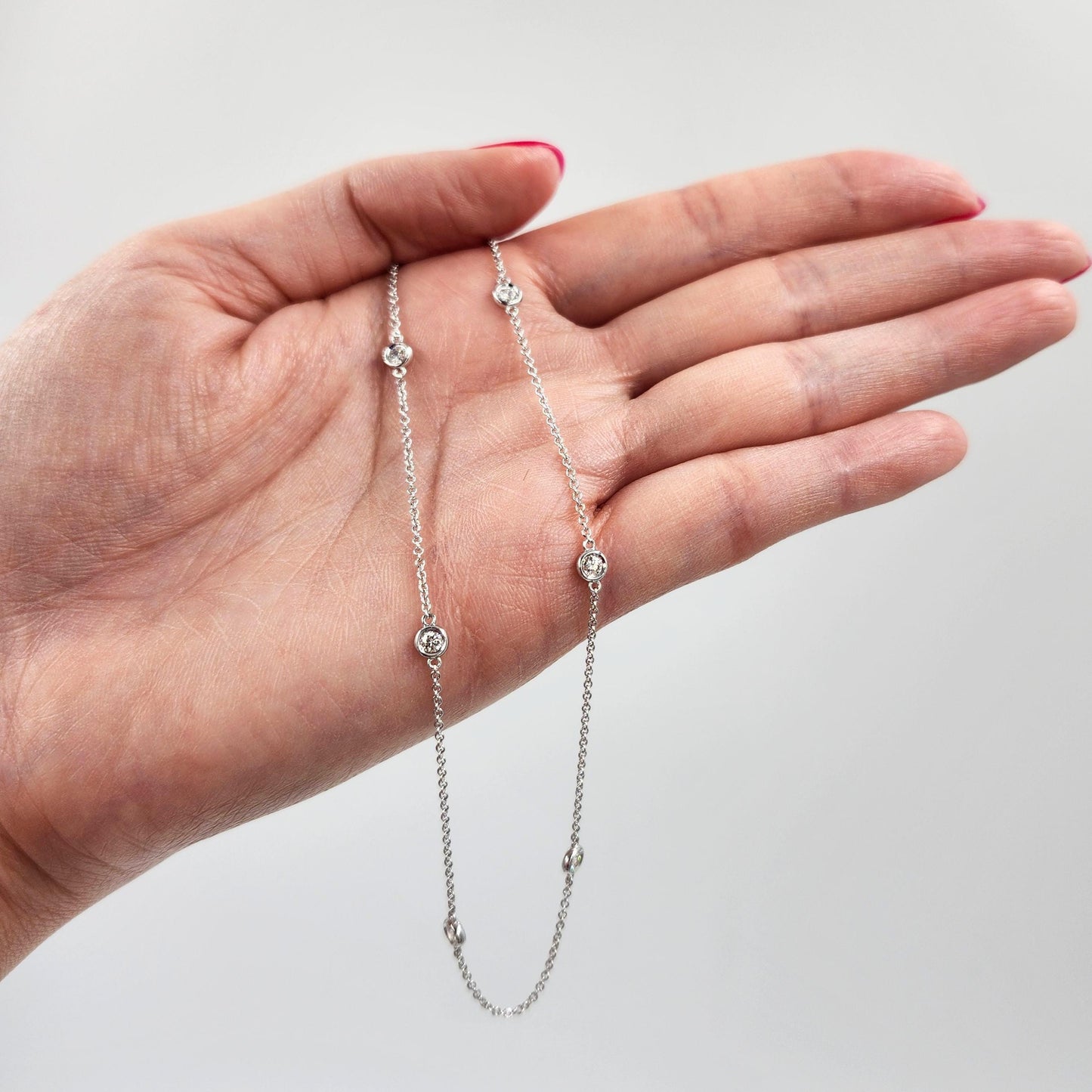 Six Natural Diamonds Bezel By The Yard Necklace/14K gold  0.18ctw~0.42ctw Diamond Necklace/Diamond Wedding Necklace/Anniversary Gift