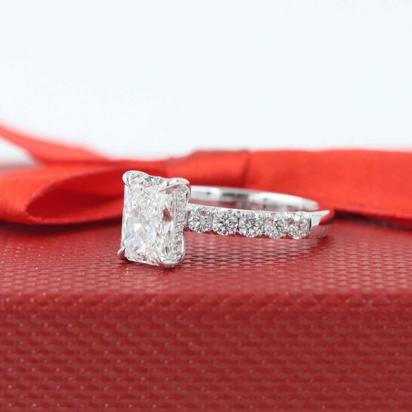 2ct Radiant Cut Diamond Engagement Ring: French Pave Platinum or Gold Diamond Ring - Anniversary Ring