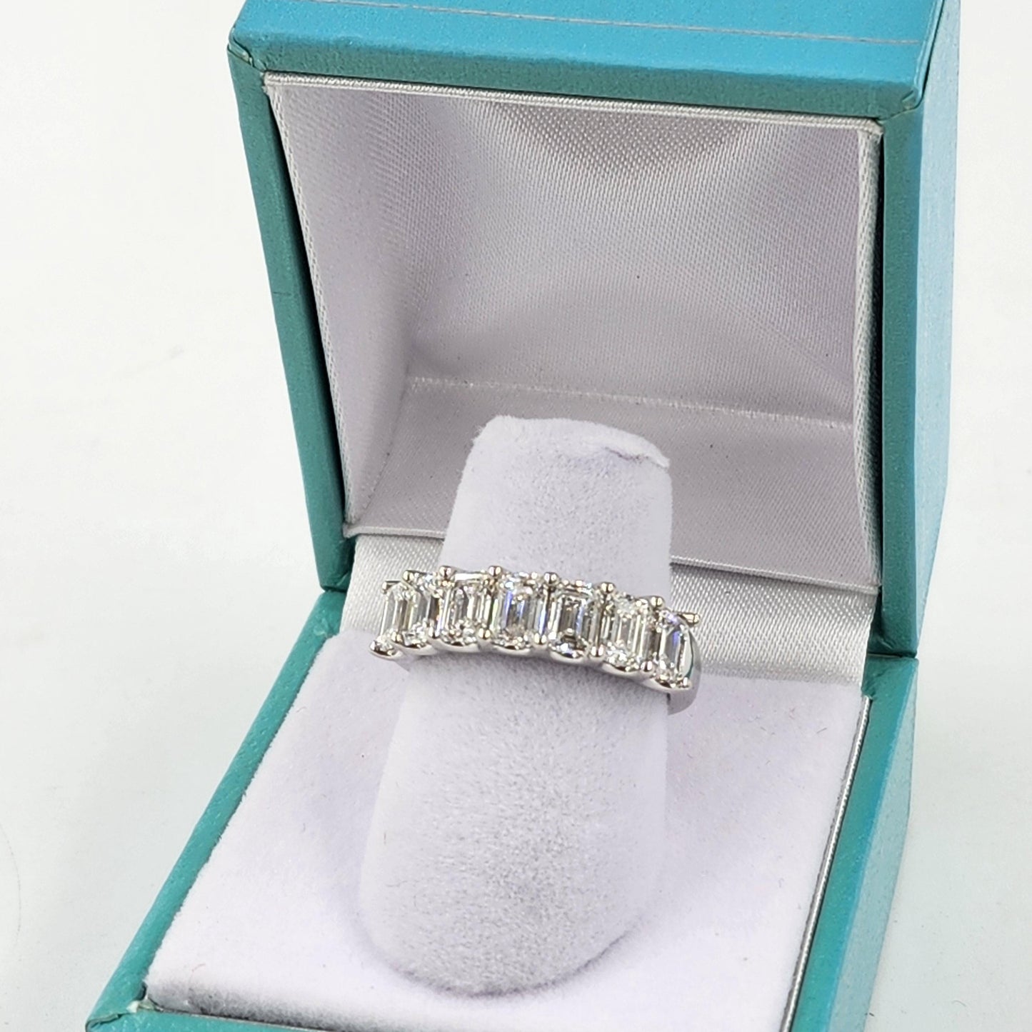 GIA Certified 2.4ct Emerald Cut Diamond 14K Gold Eternity Ring