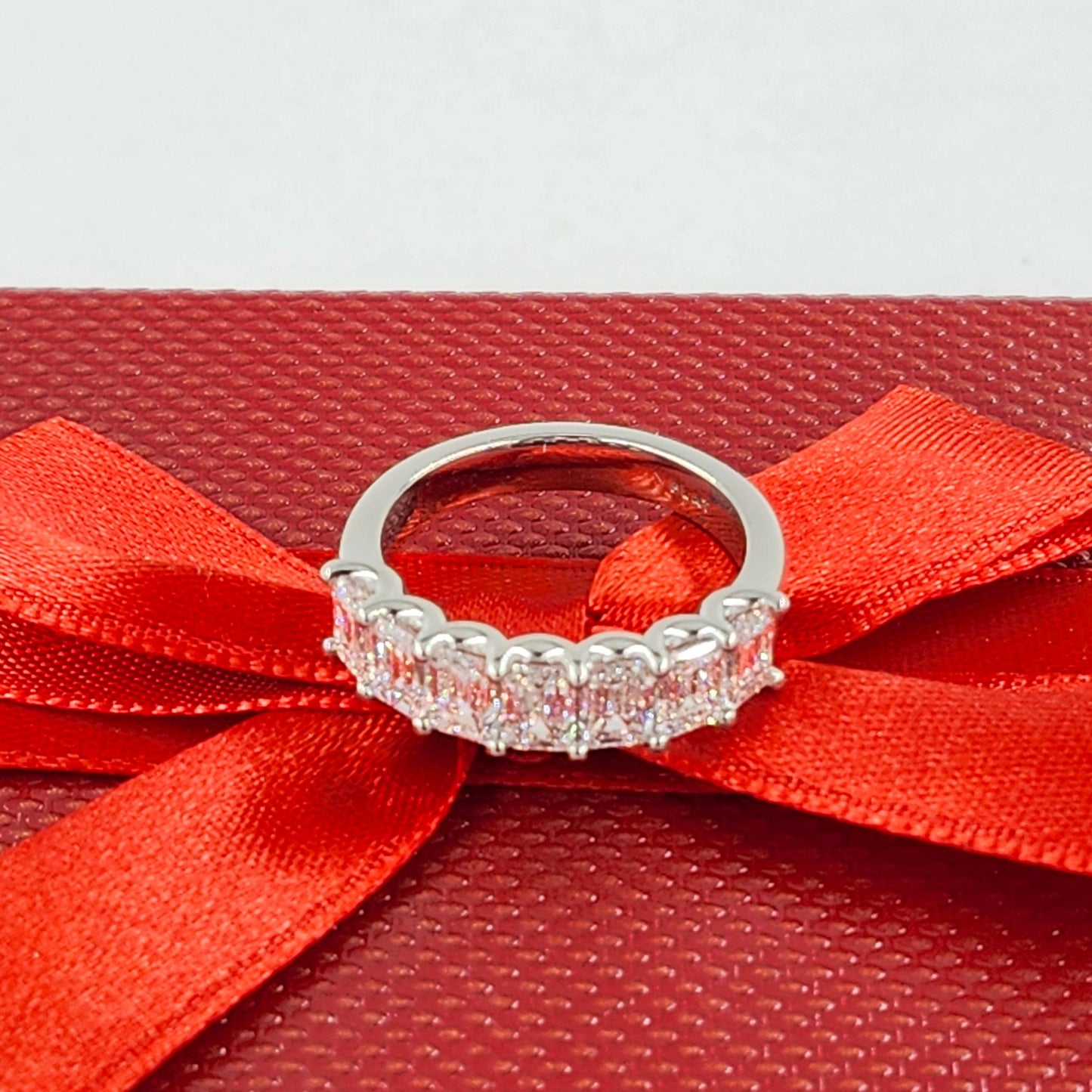 GIA Certified 2.4ct Emerald Cut Diamond 14K Gold Eternity Ring