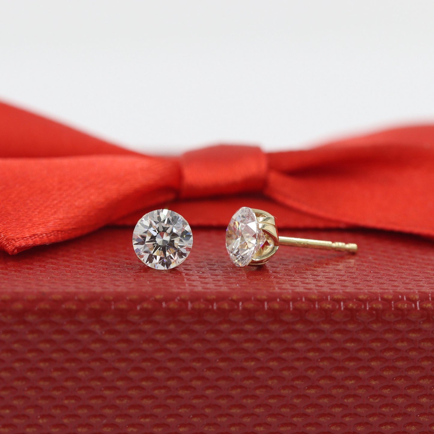 14K Gold Round Diamond Solitaire Earrings, Invisible Set (0.3-1ct)Diamond Stud Earring - Anniversary gift
