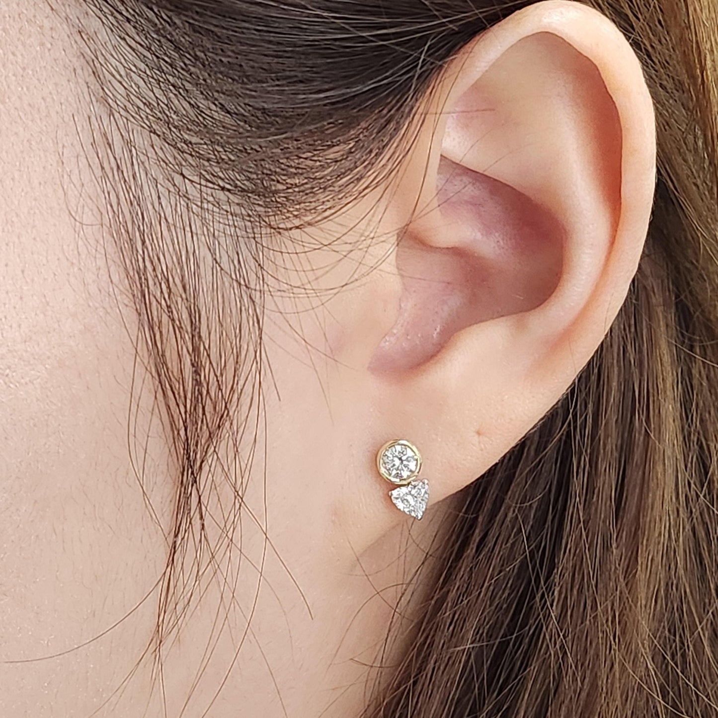 14K Gold Heart Diamond Earring Jacket: Handmade, 0.25ct Jacket earring only / Anniversary gift
