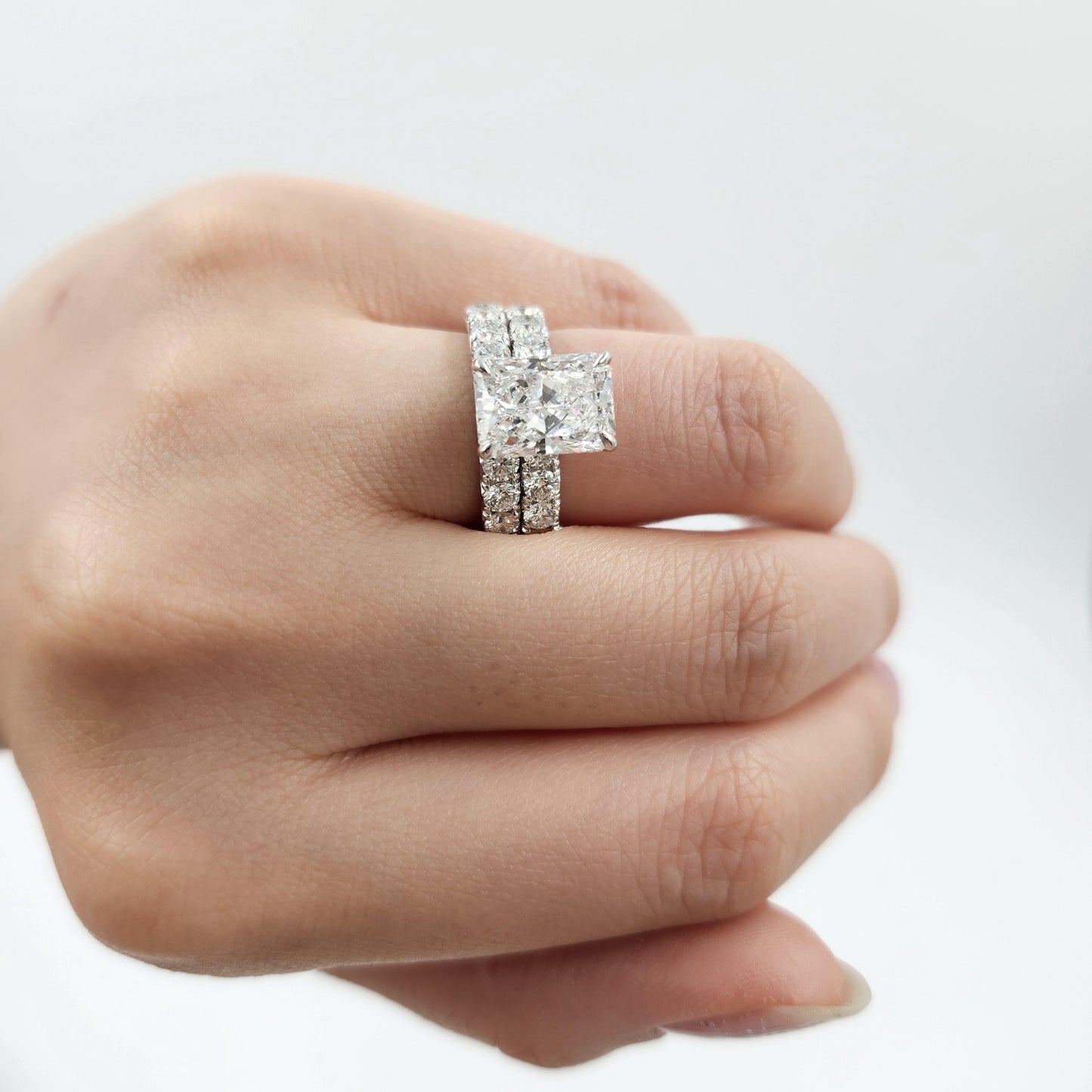 3ct Radiant Cut Diamond Engagement Ring: French Pave Platinum or Gold Diamond Ring