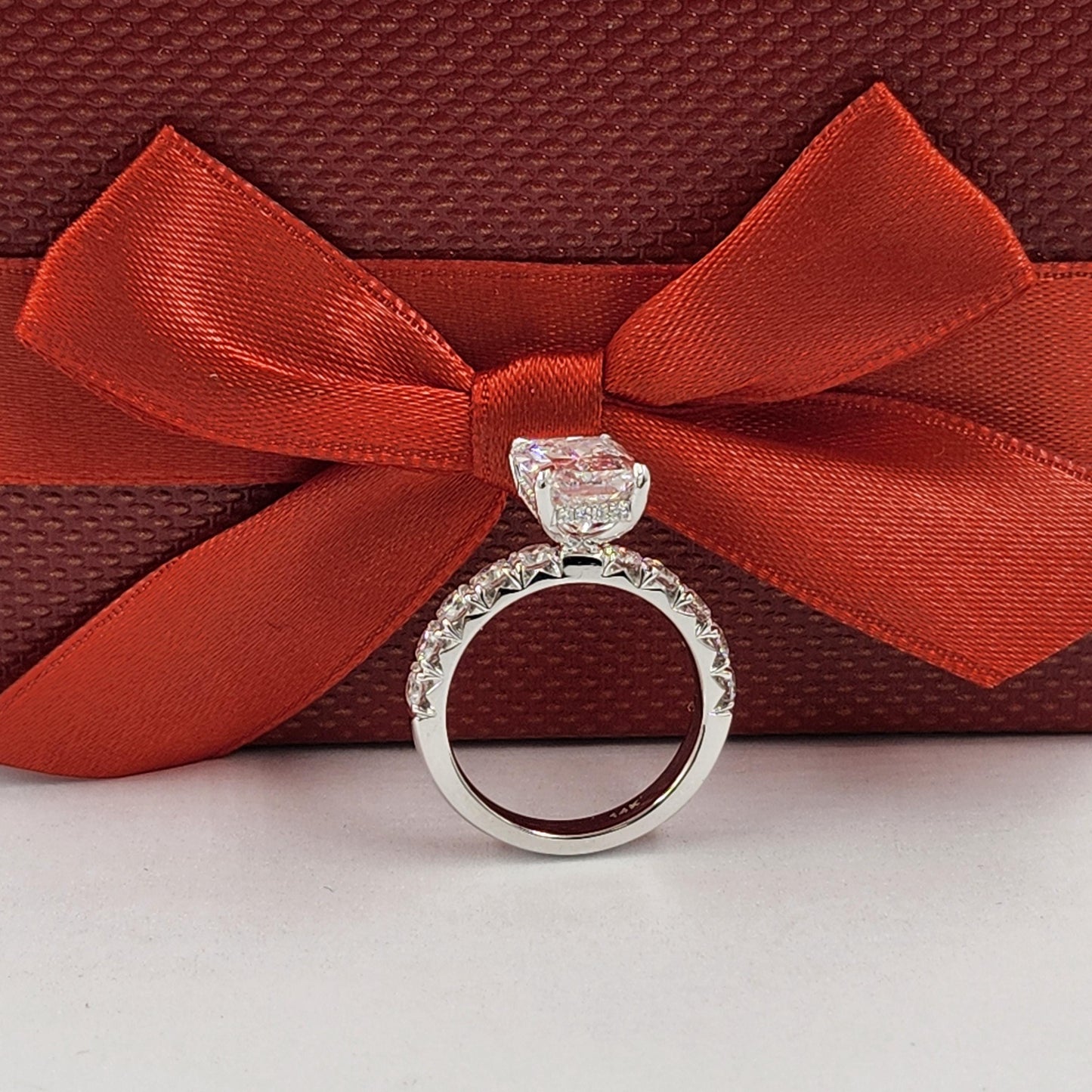 3ct Radiant Cut Diamond Engagement Ring: French Pave Platinum or Gold Diamond Ring