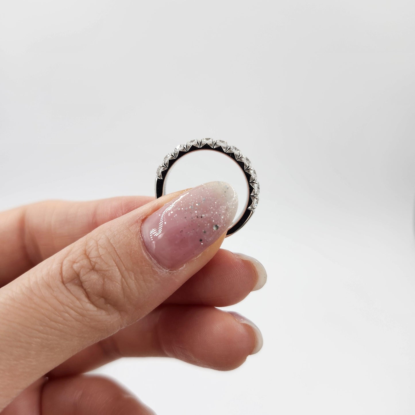 Diamond Wedding Band: 1.1ct French Pave Half Eternity Ring - French Pave 3.2mm Width Ring - Anniversary gift